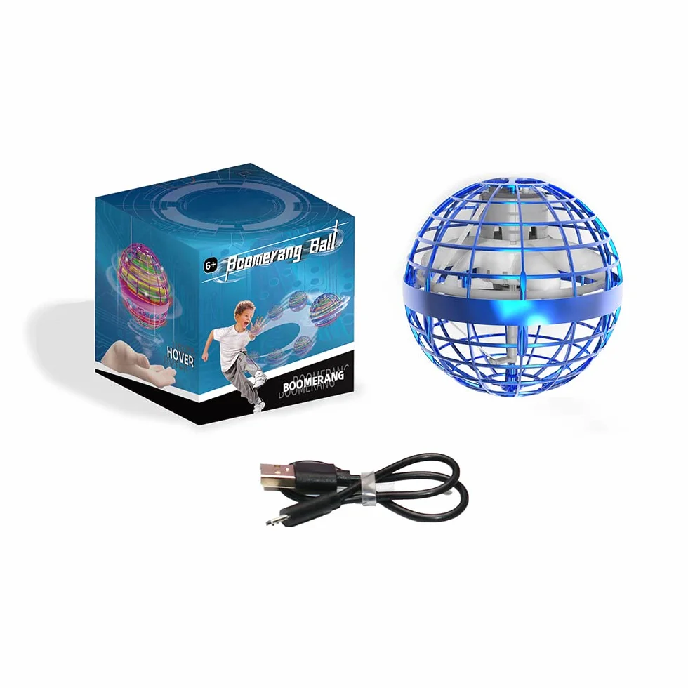 Jouets à Billes Volantes OVNI 360° Lumineux Flottant pour Enfants Adultes Intérieur Extérieur Bleu