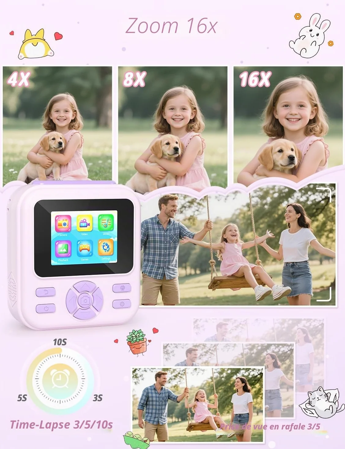 YOHOOLYO Appareil Photo Instantané Enfant 2,4" 1080P Vidéo Selfie avec Carte 32 Go et Papier d'impression Violet