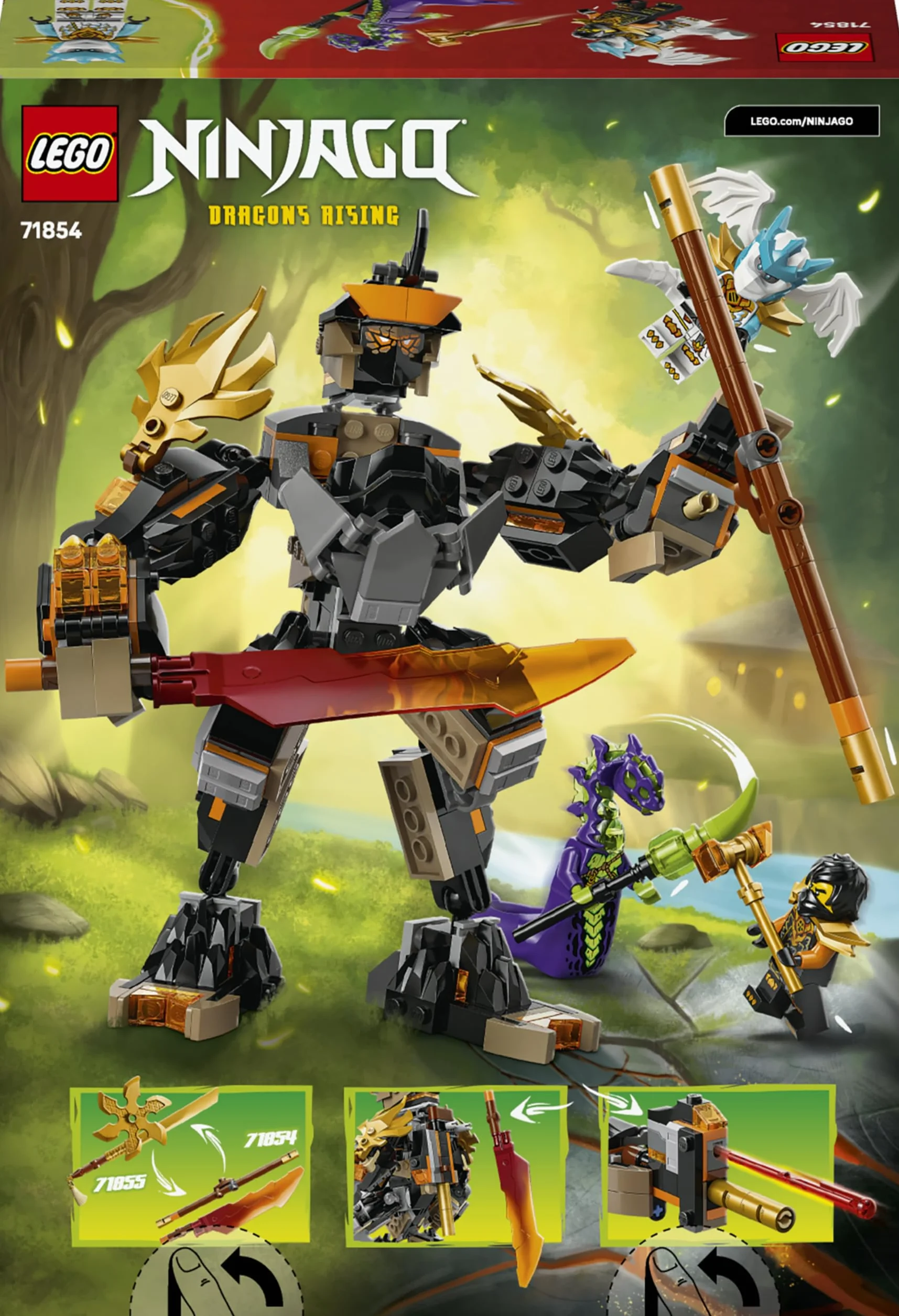 LEGO Ninjago La Mission du Robot Cole et du Dragon Zane Jouet Ninja Figurine d'action 3 Minifigurines Sabre Cadeau Garçon 7 Ans 71854
