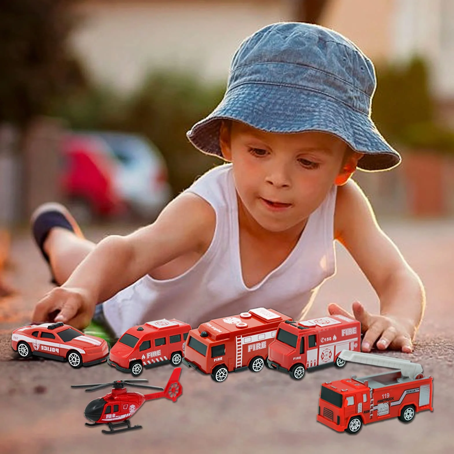 Mini Camion de Pompier Jouet 7 Pièces pour Enfant Cadeau d'Anniversaire
