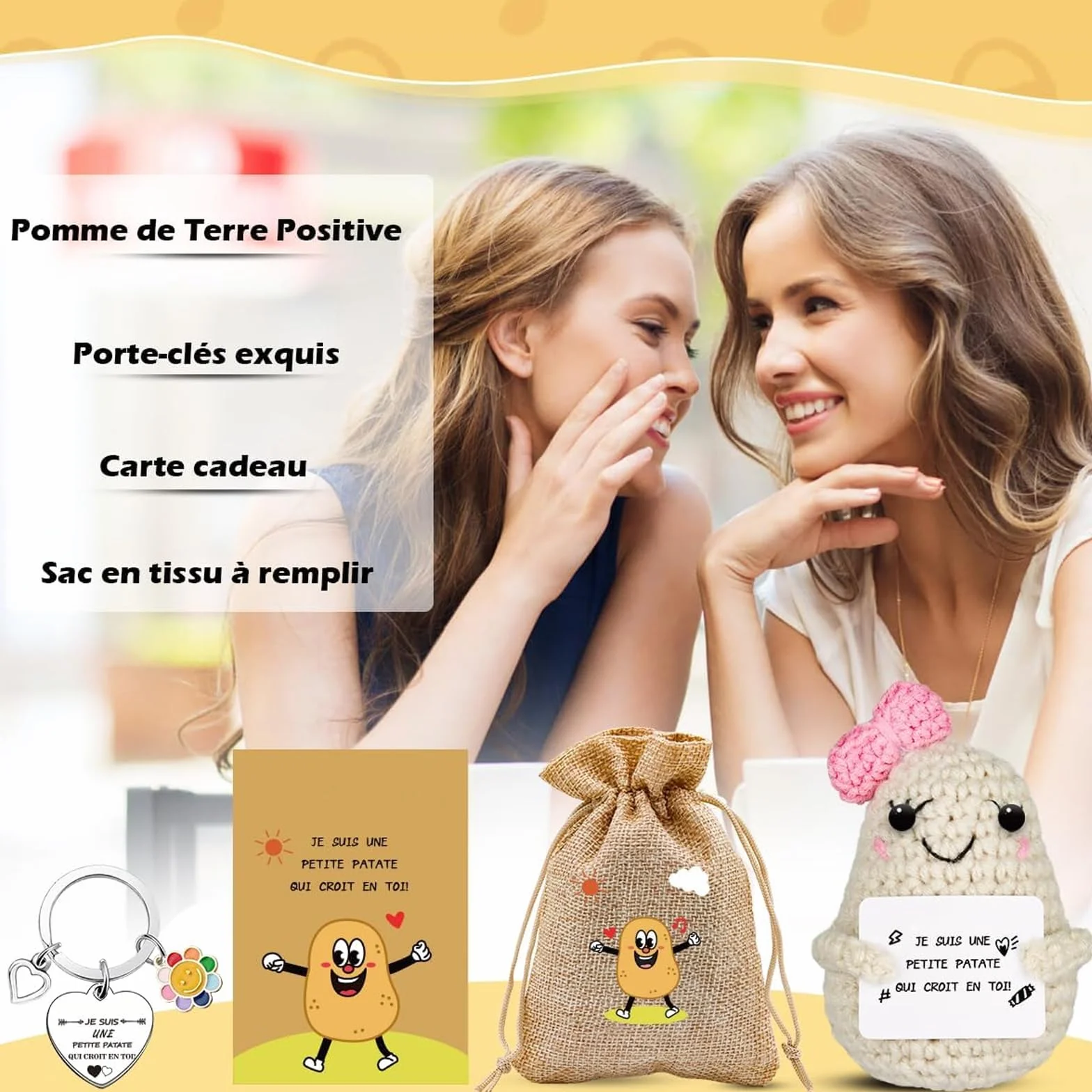 Poupées de Pomme de Terre Françaises avec Porte Clés et Carte, Cadeau Original Anniversaire Homme Femme