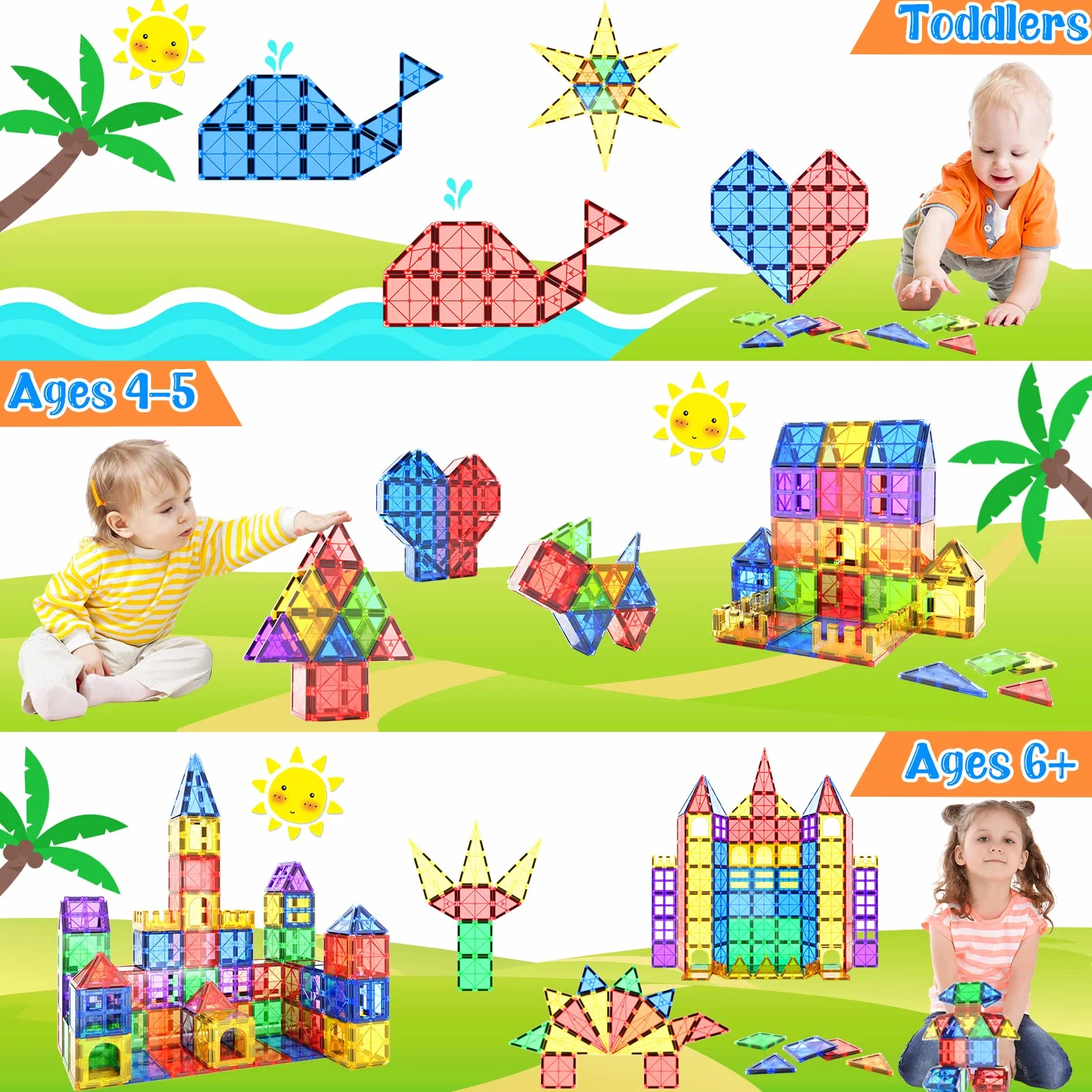 Carreaux magnétiques Jouets de construction Montessori pour enfants 3+ ans