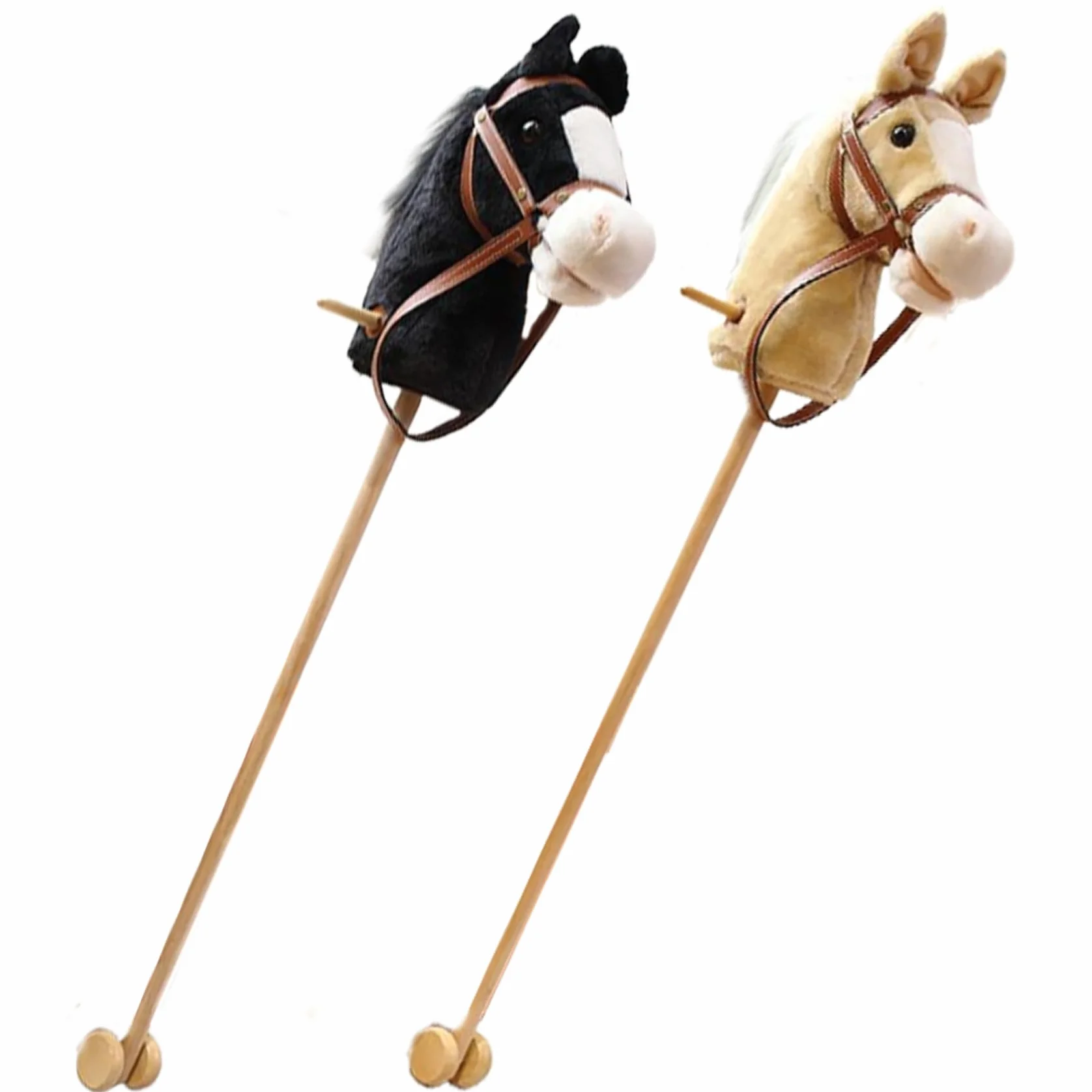 Cheval en bâton 99 cm avec effets sonores, peluche, roues, poteau en bois, jouet à monter pour enfants