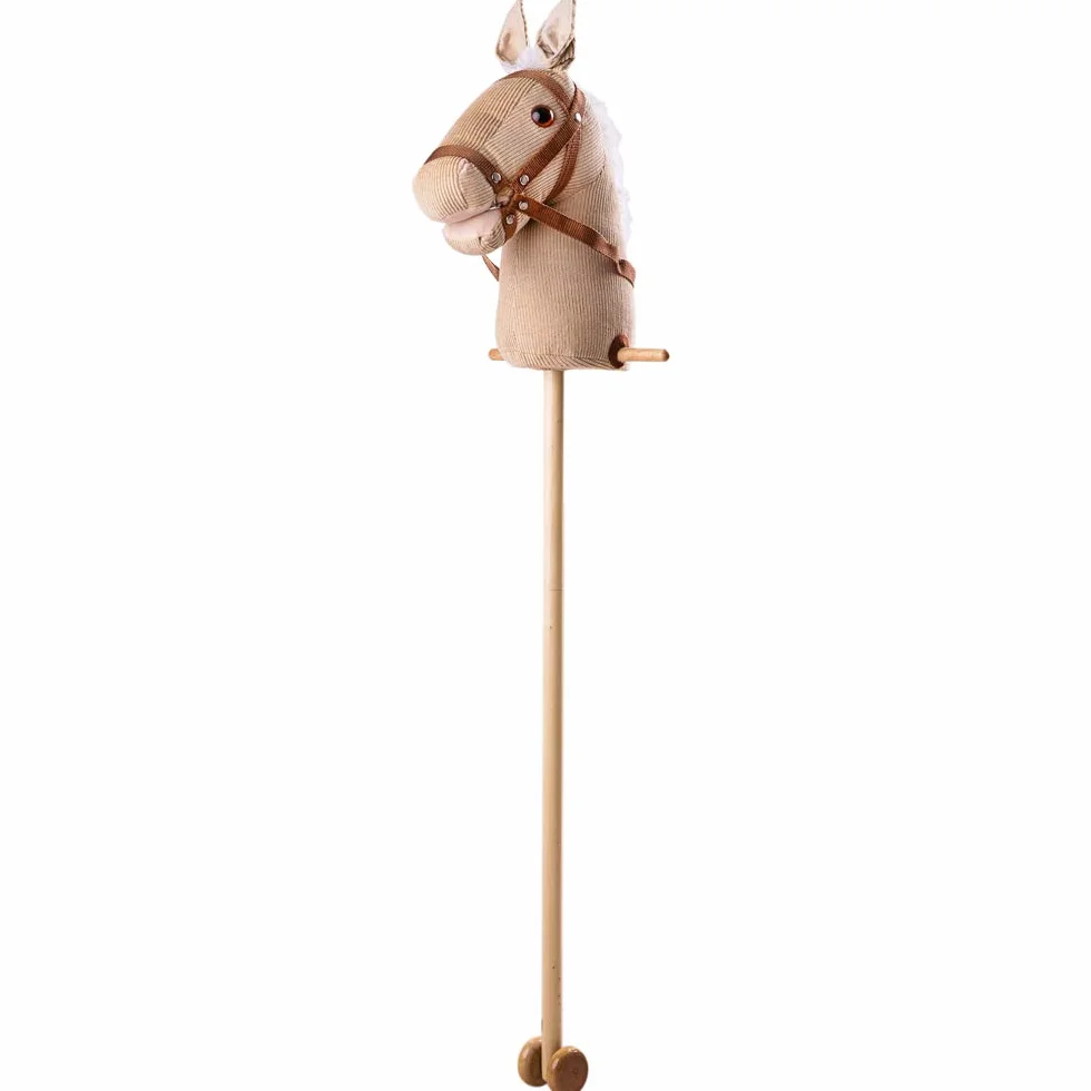 Bigjigs Toys Cheval bâton en Bois en Velours côtelé