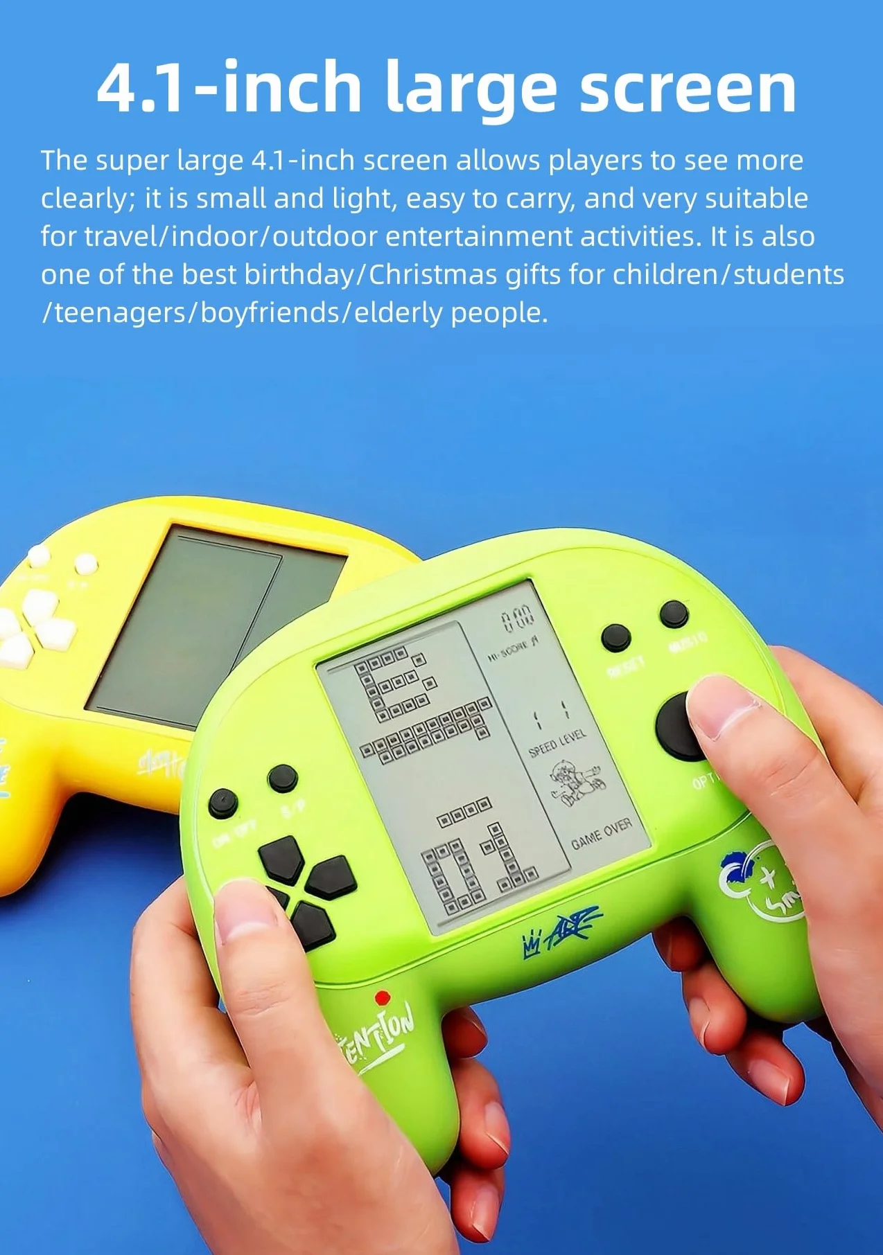 Console de Jeu Portable Rétro 4,1 Pouces 2574 Jeux en 1 avec Poignée en Brique Rose