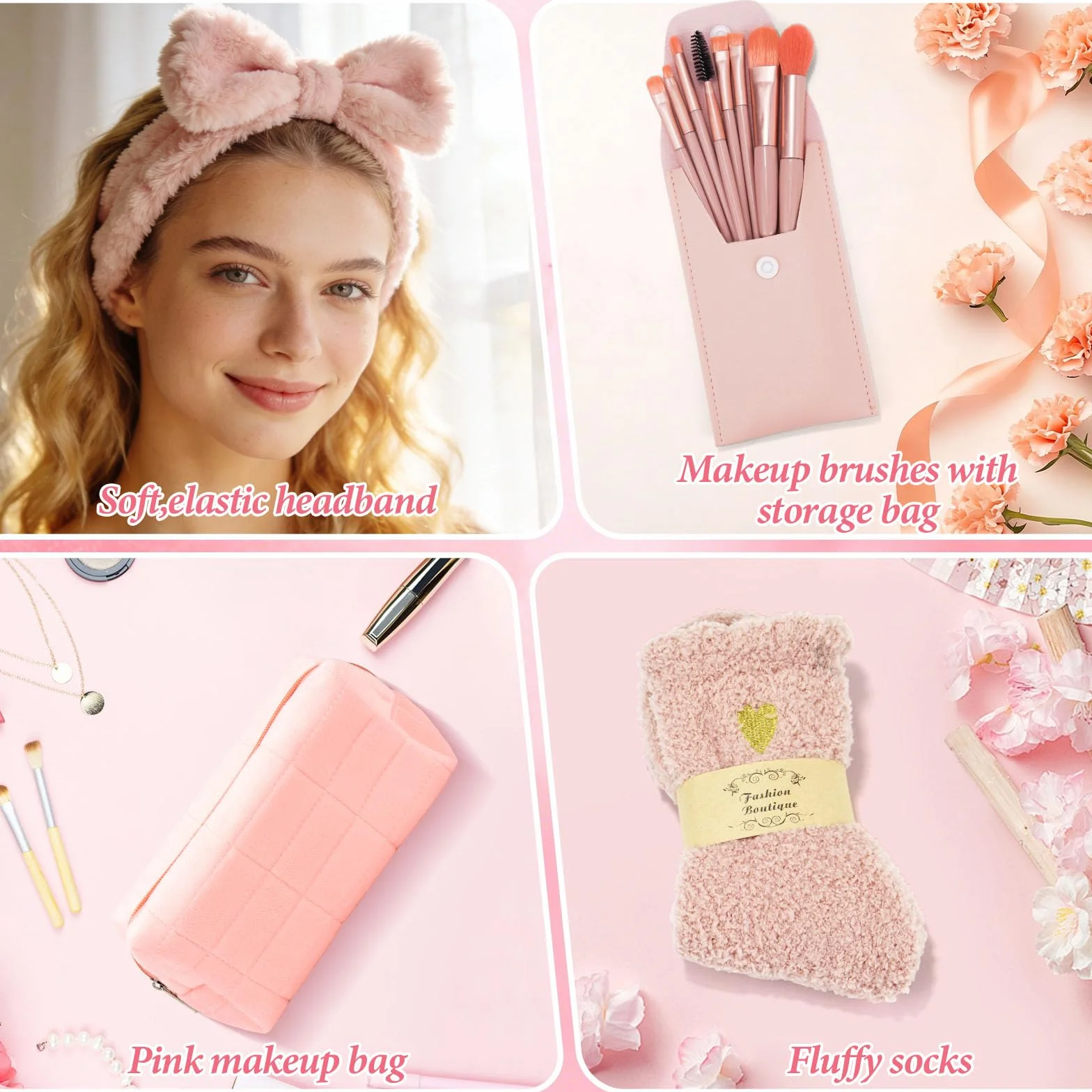 Tasse en Verre avec Couvercle et Pailles, Pinceaux de Maquillage, Trousse, Chaussettes, Bracelet, Bandeau pour Fille 9-15 Ans
