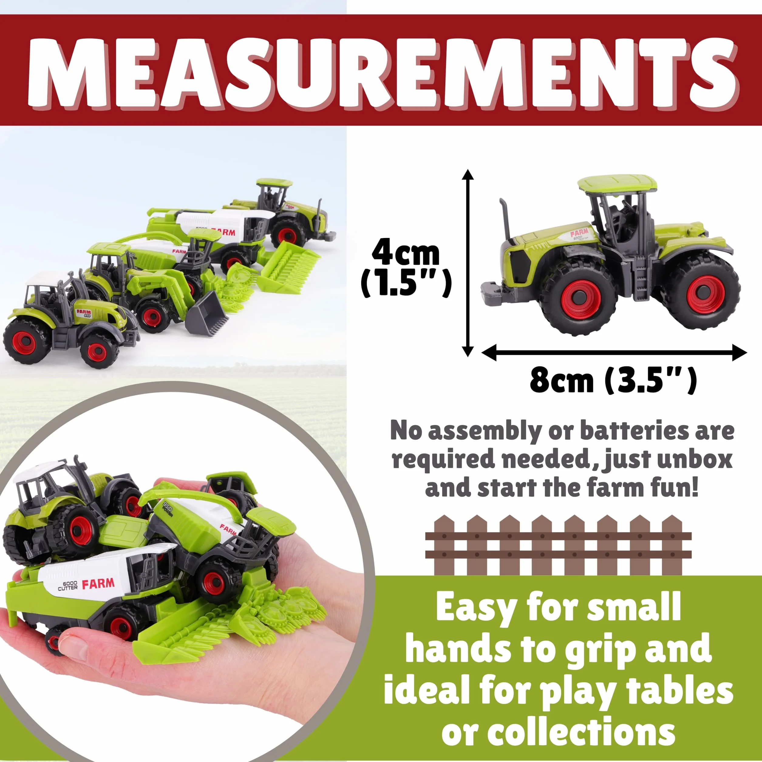 Toyland Ensemble de 5 Jouets pour Machines agricoles en métal moulé Vert 4,5 cm