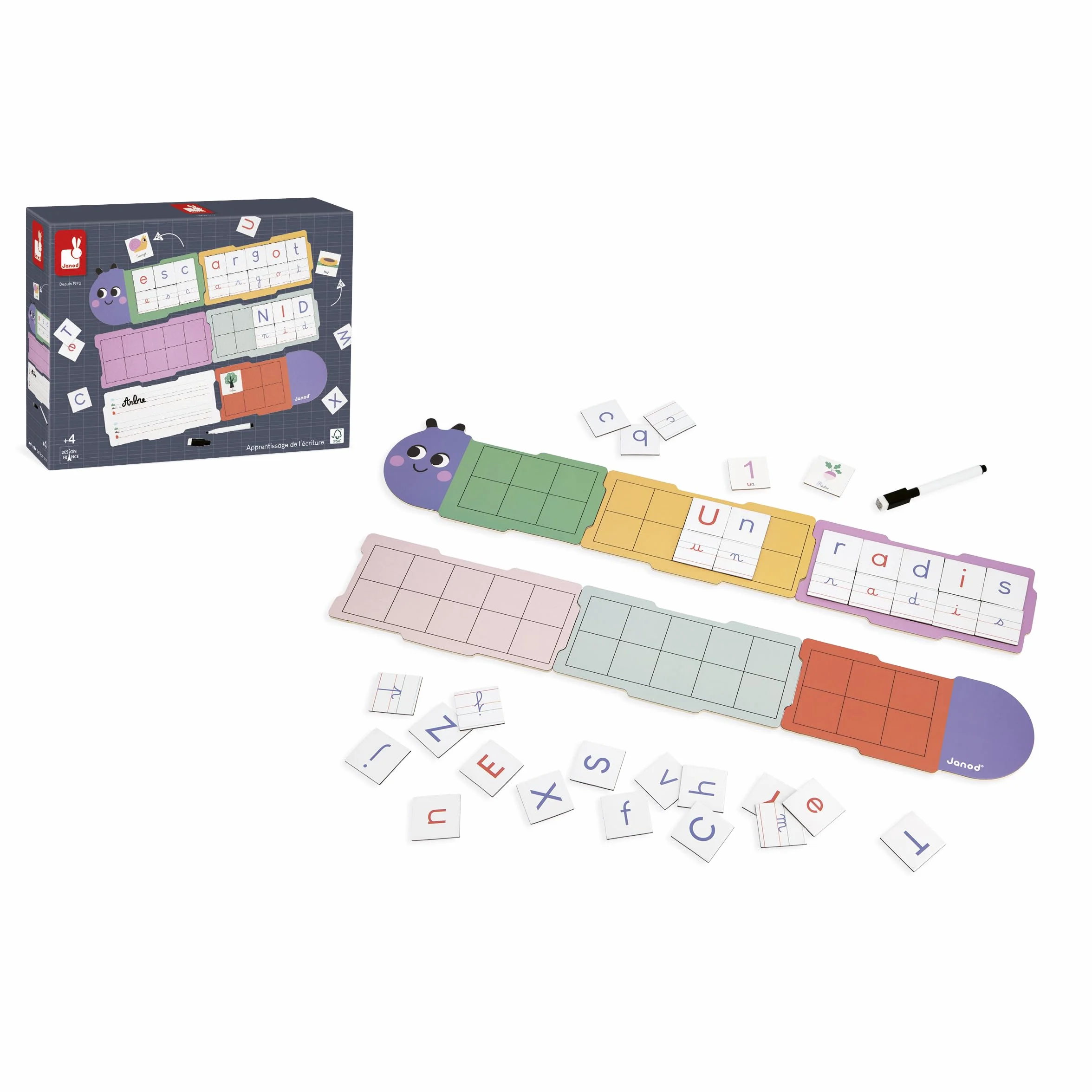 Janod Apprentissage de l'Ecriture Jouet Educatif 6 Planches 78 Lettres Magnétiques Enfant Dès 4 Ans