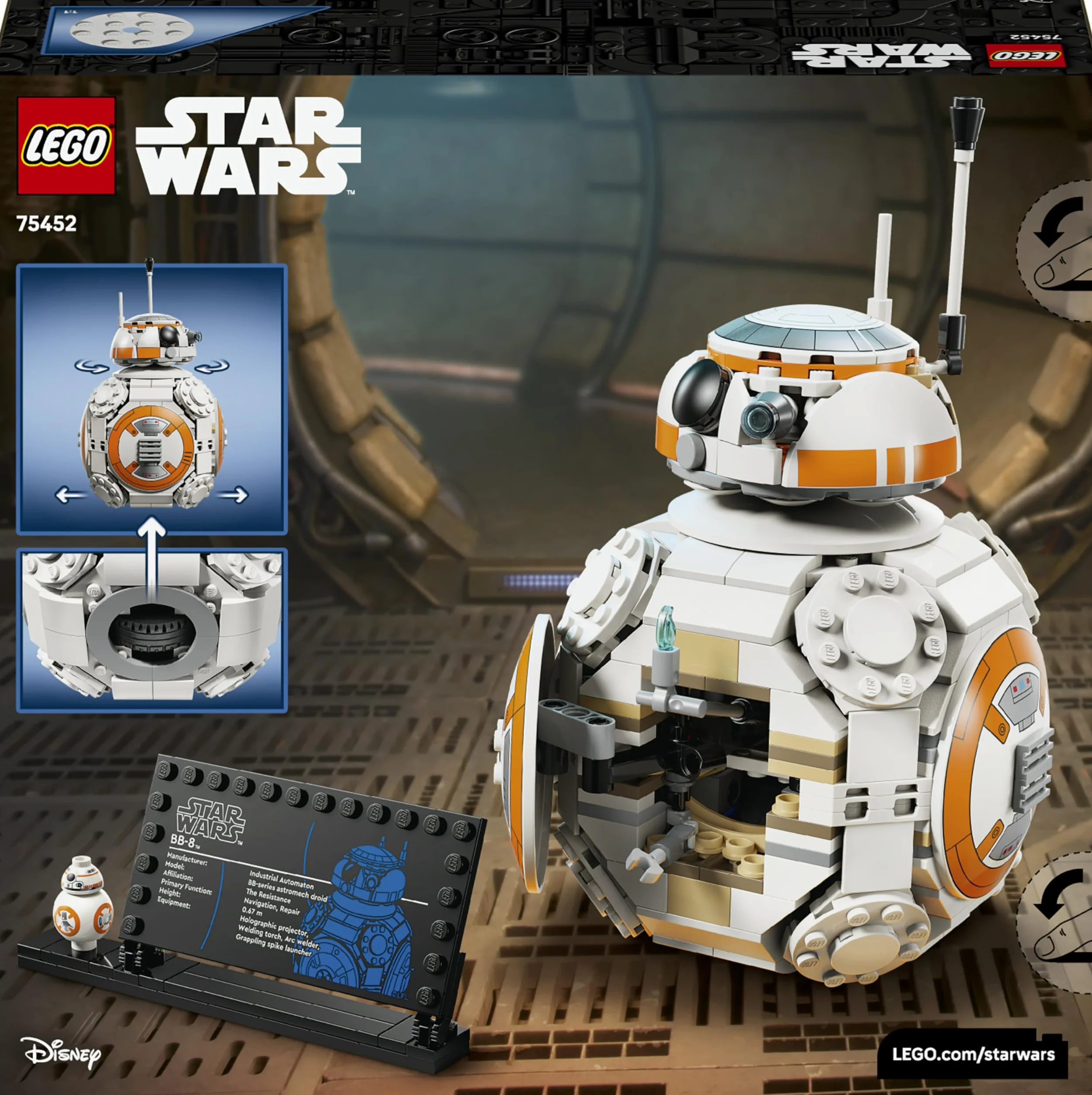 LEGO Star Wars 75452 Droïde Astromécano BB-8 Maquette Figurine Droïde Jouet Construction Tête Pivotante Roue
