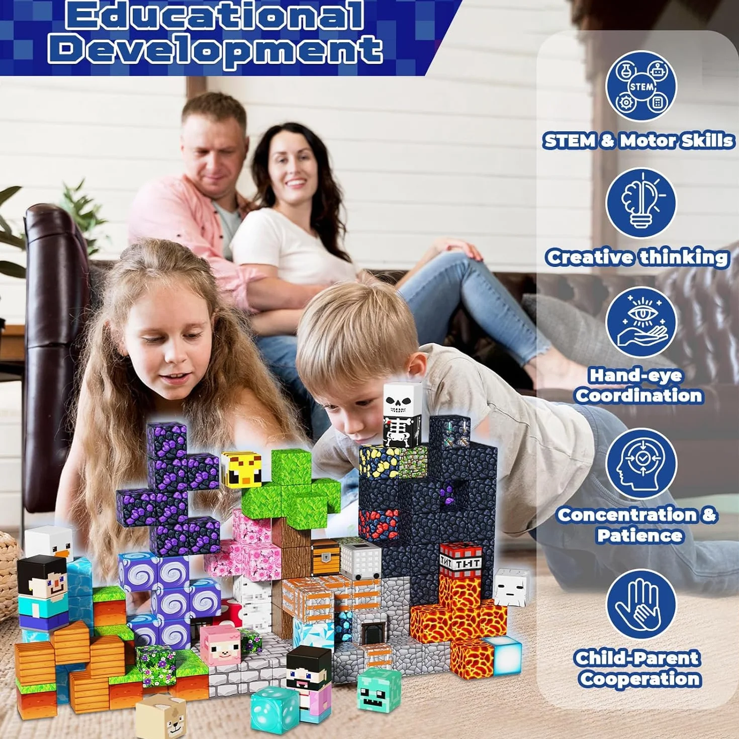 150 Pièces de Construction Magnétique Enfant Aventure Cubique Blocs Aimantés avec Squelettes Rails Famille Jeu Éducatif Voyage 4-7 Ans