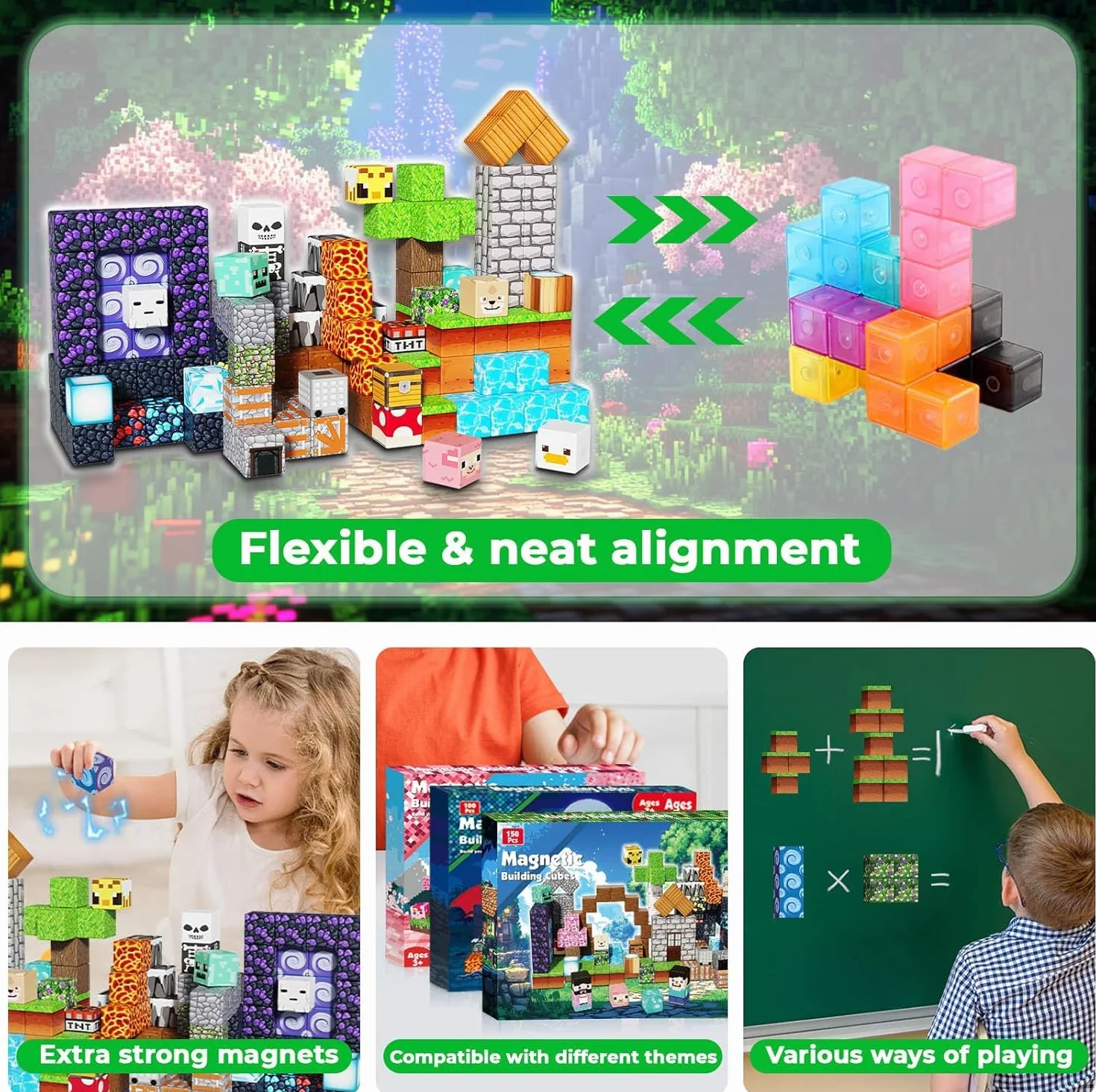 150 Pièces de Construction Magnétique Enfant Aventure Cubique Blocs Aimantés avec Squelettes Rails Famille Jeu Éducatif Voyage 4-7 Ans