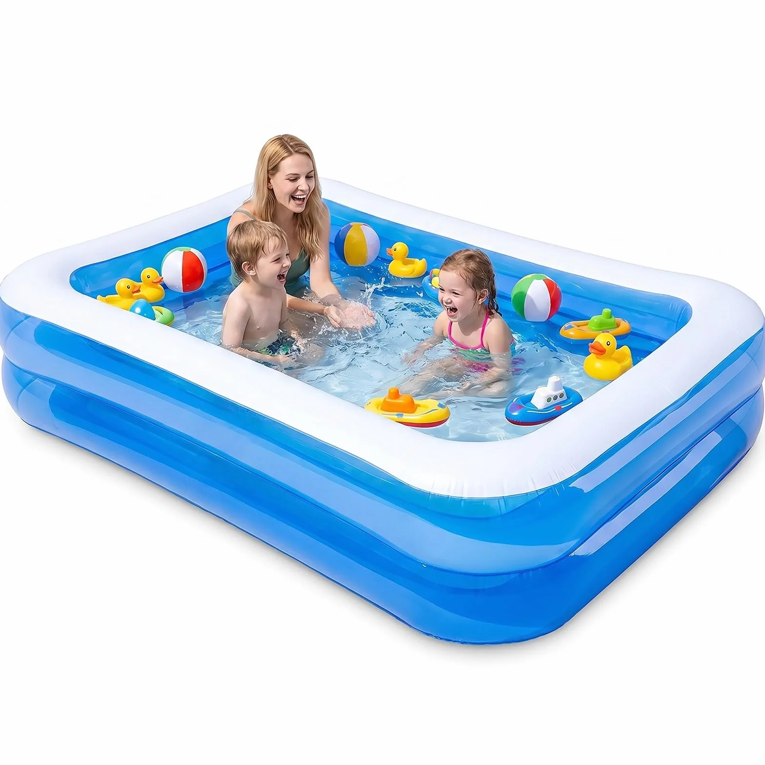 Piscine Gonflable Rectangulaire 200x150x50cm Grande Pataugeoire Familiale Bassin Aquatique d'Été