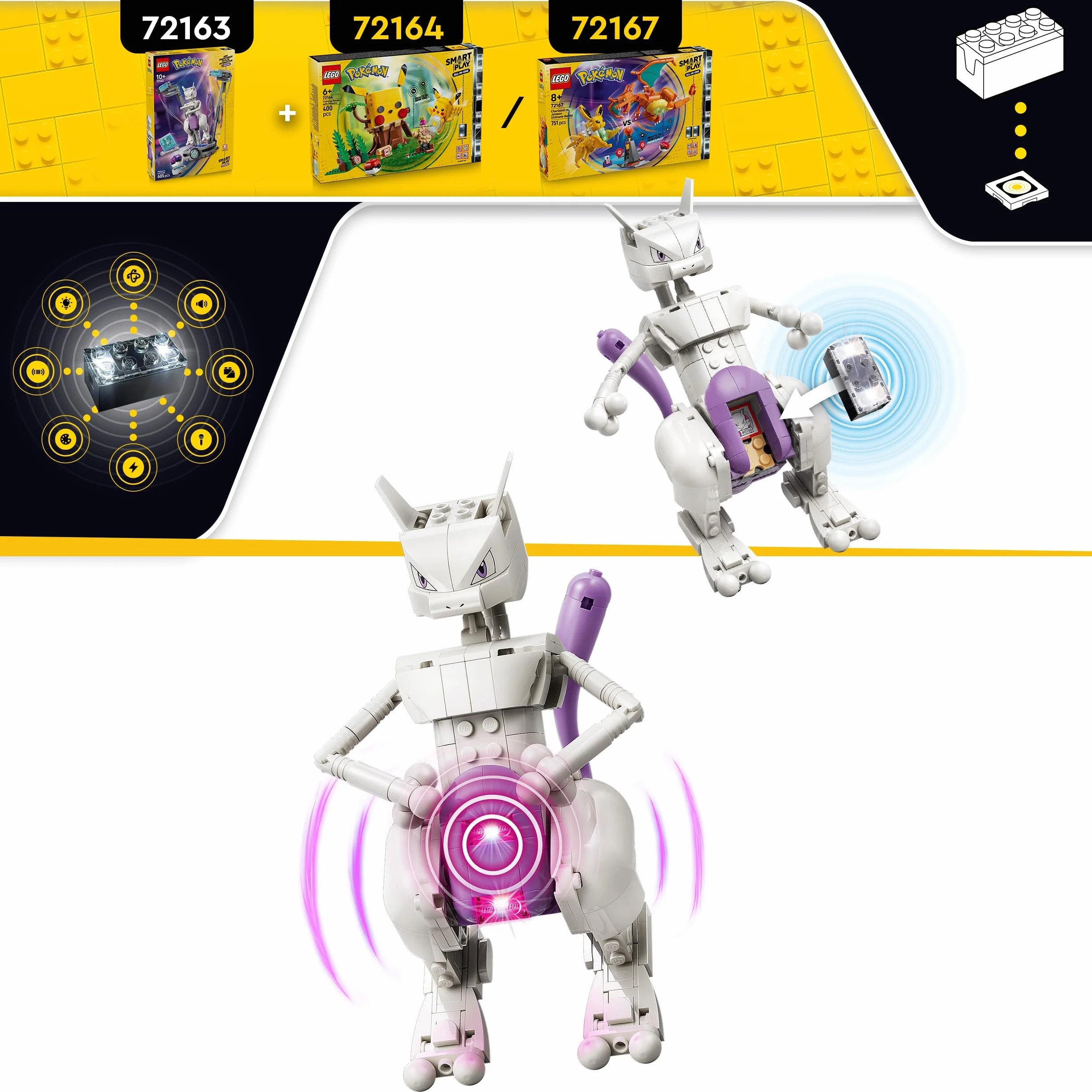 LEGO Pokémon Smart Play L’Évasion du Labo de Mewtwo 72163 Jouet Interactif Set Compatible 1 Smart Tag 1 Pokémon