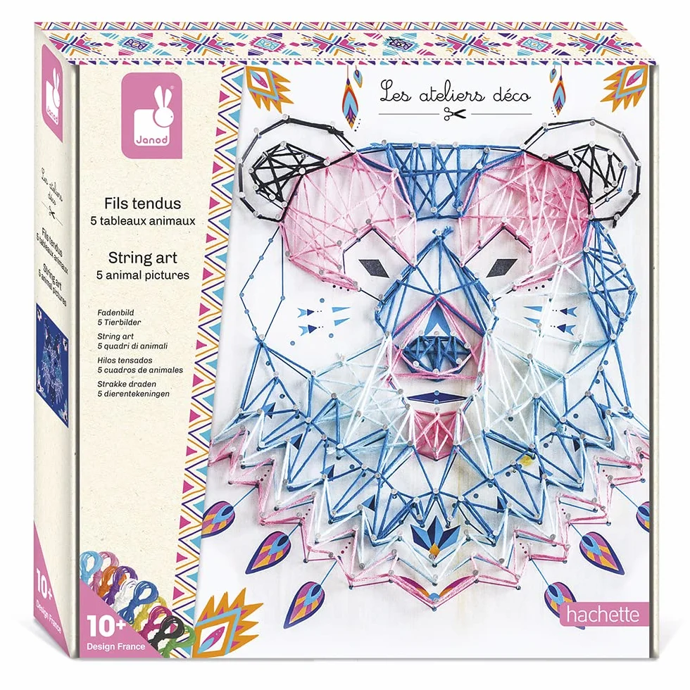 Janod Coffret Fils Tendus Animaux Kit Loisirs Créatif Enfant 5 Tableaux Motricité Fine dès 10 Ans