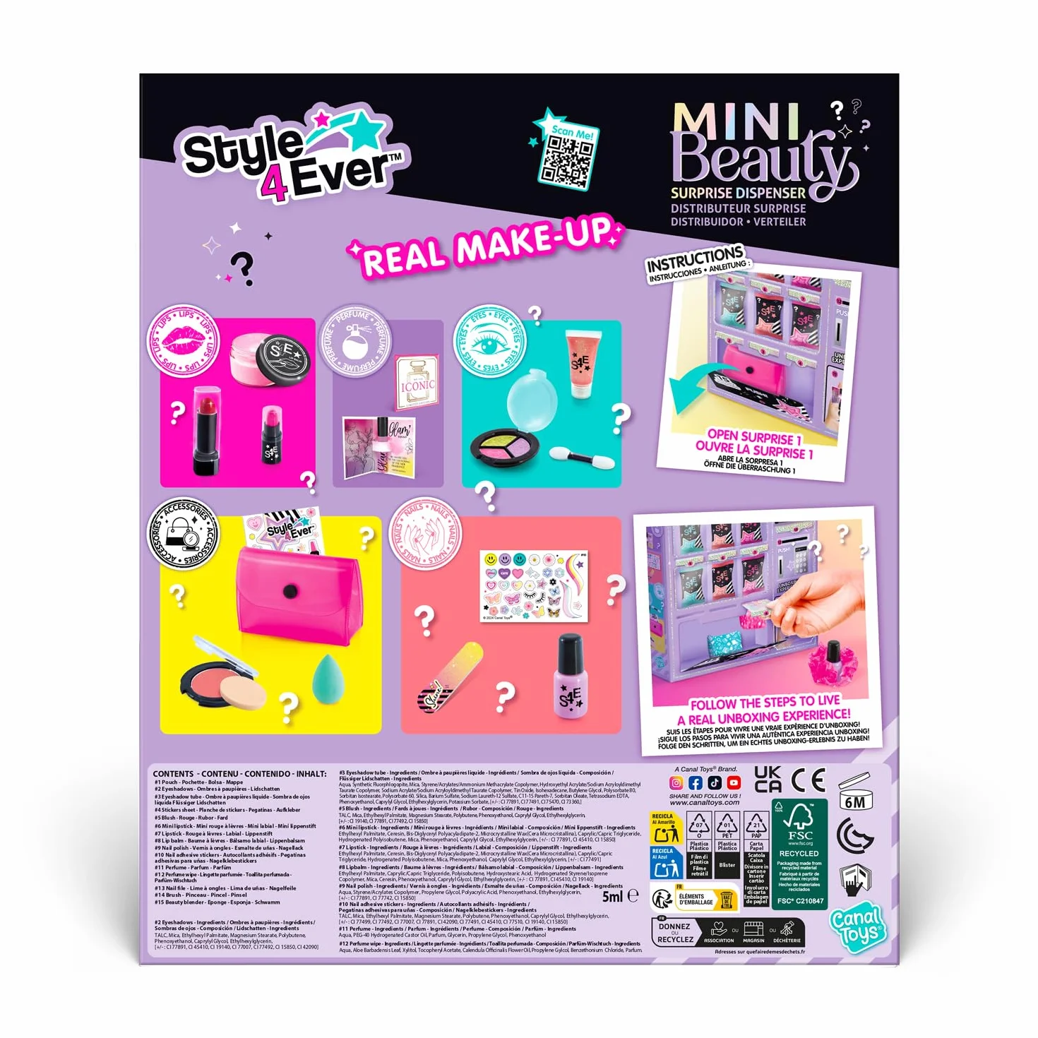 Canal Toys Style 4 Ever Mini Beauty Distributeur Surprise 15 Surprises Jouet Loisir Créatif Enfant 8 Ans+