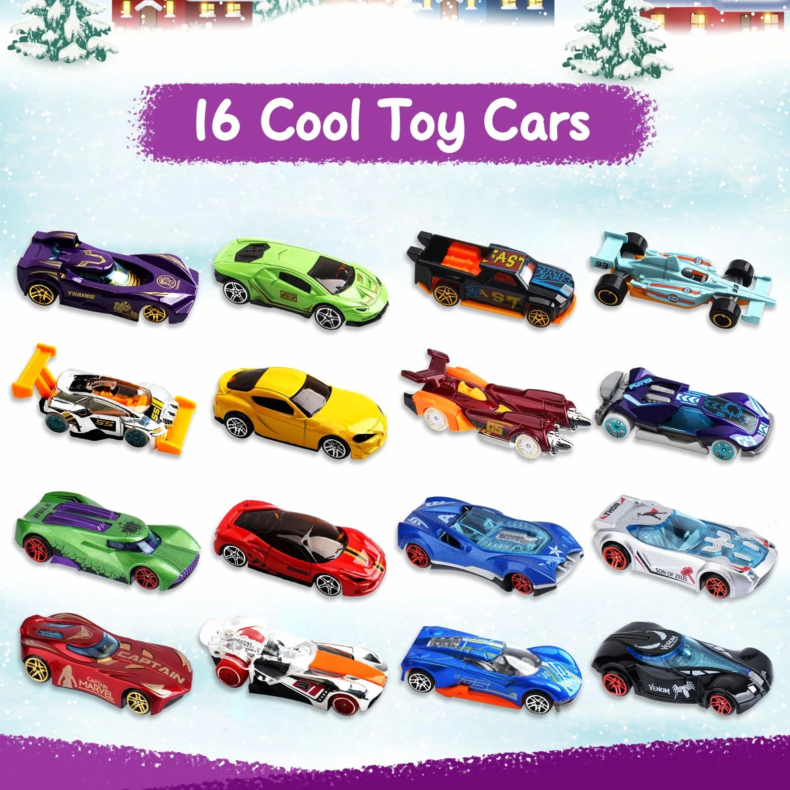 Calendrier de l'Avent Enfant 2025 Voiture Jouet 24 Jours 16 Jouets 6 Personnages 3-12 Ans