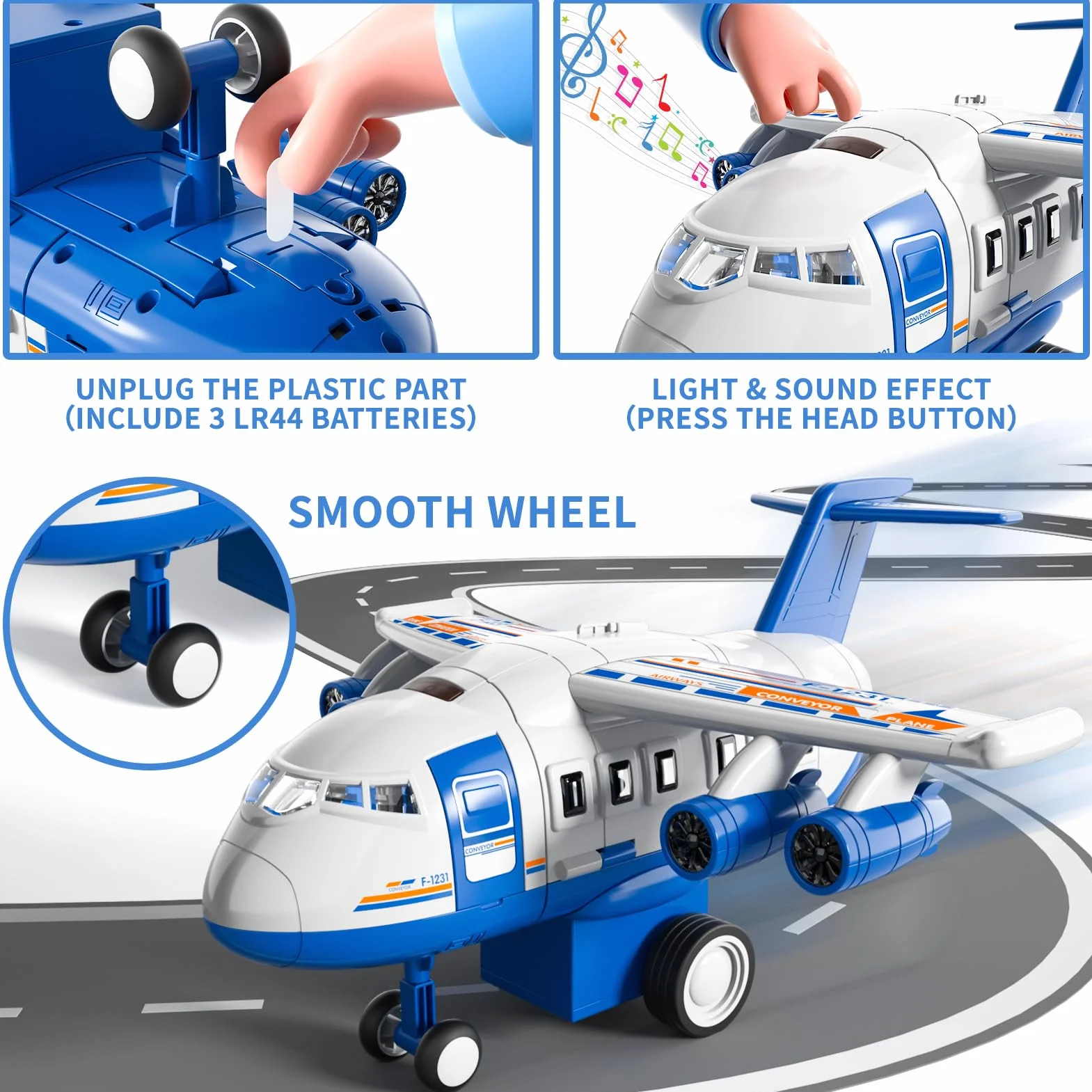 Jouet d'avion voiture de course pour enfants avec effet spray lumières musique roue friction