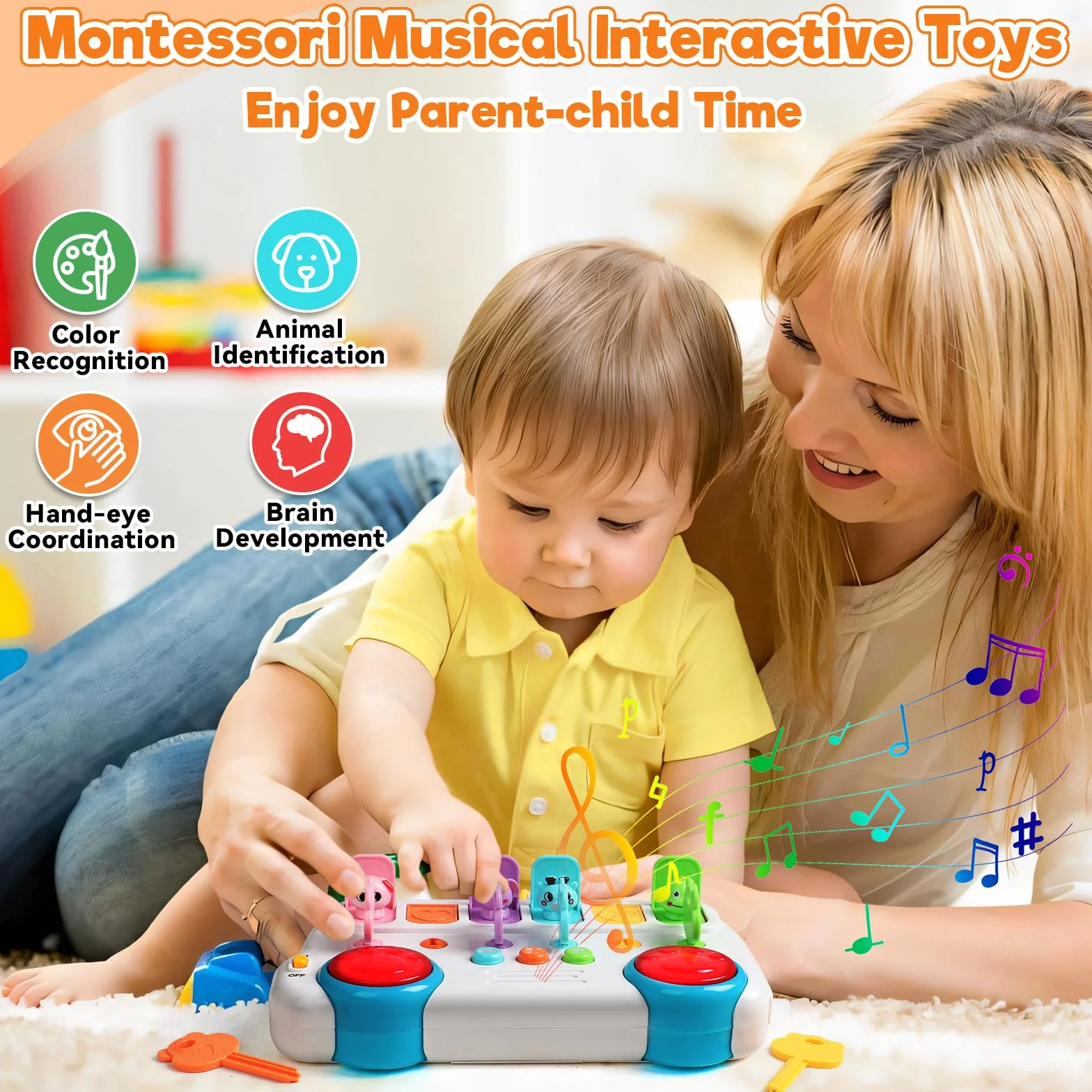 Jouet Montessori 6 Animaux Musique et Lumières Bebe 1 an Fille Garçon Jeu Educatif 12 18 Mois