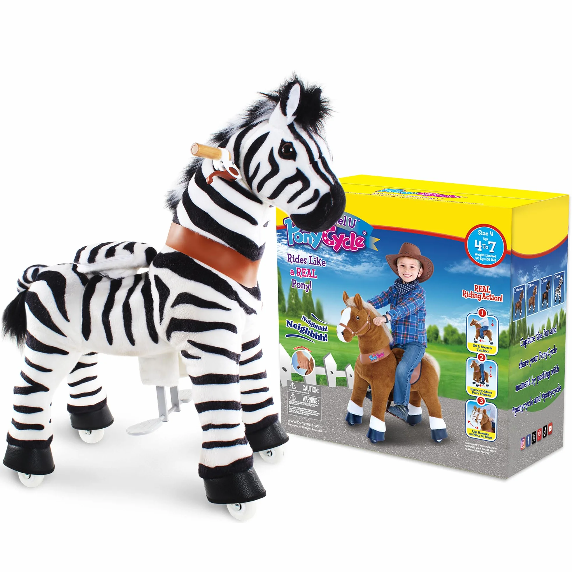 PonyCycle Authentic Monter sur Le Zèbre Jouet pour Tout-Petits 90 cm Hauteur Taille 4 4-7 Ans