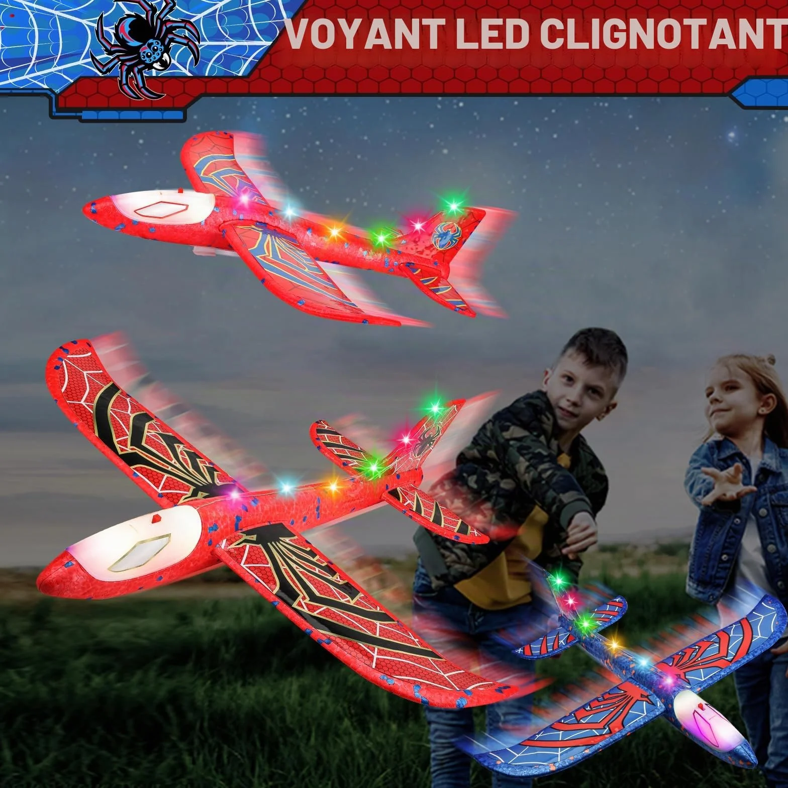 Avion Jouet LED Polystyrene Planeur Mousse avec Pistolet Catapulte pour Enfant 3-10 ans Cadeau Noël