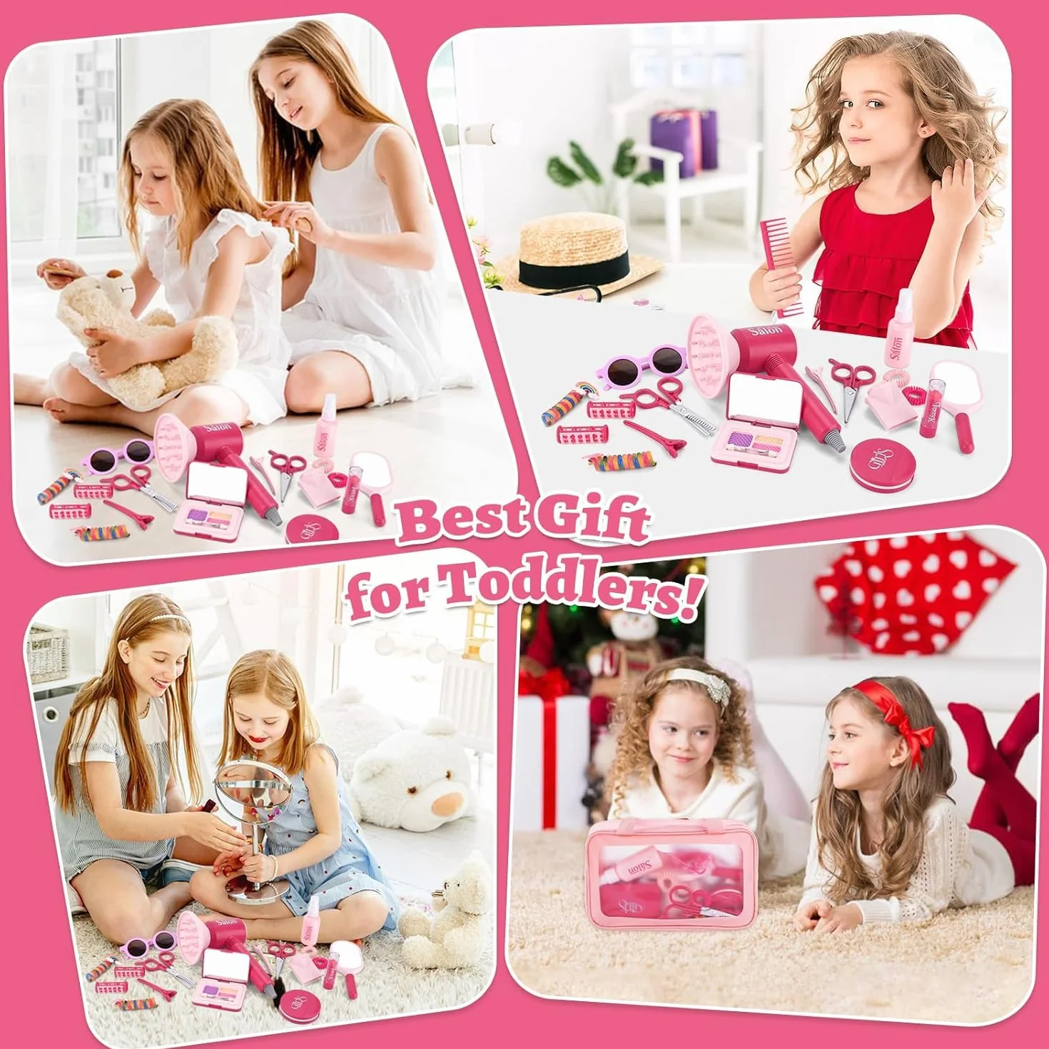Ensemble de Salon de Beauté 41 Pièces Jouets de Coiffure pour Enfants avec Sèche-Cheveux Ciseaux Accessoires Styliste