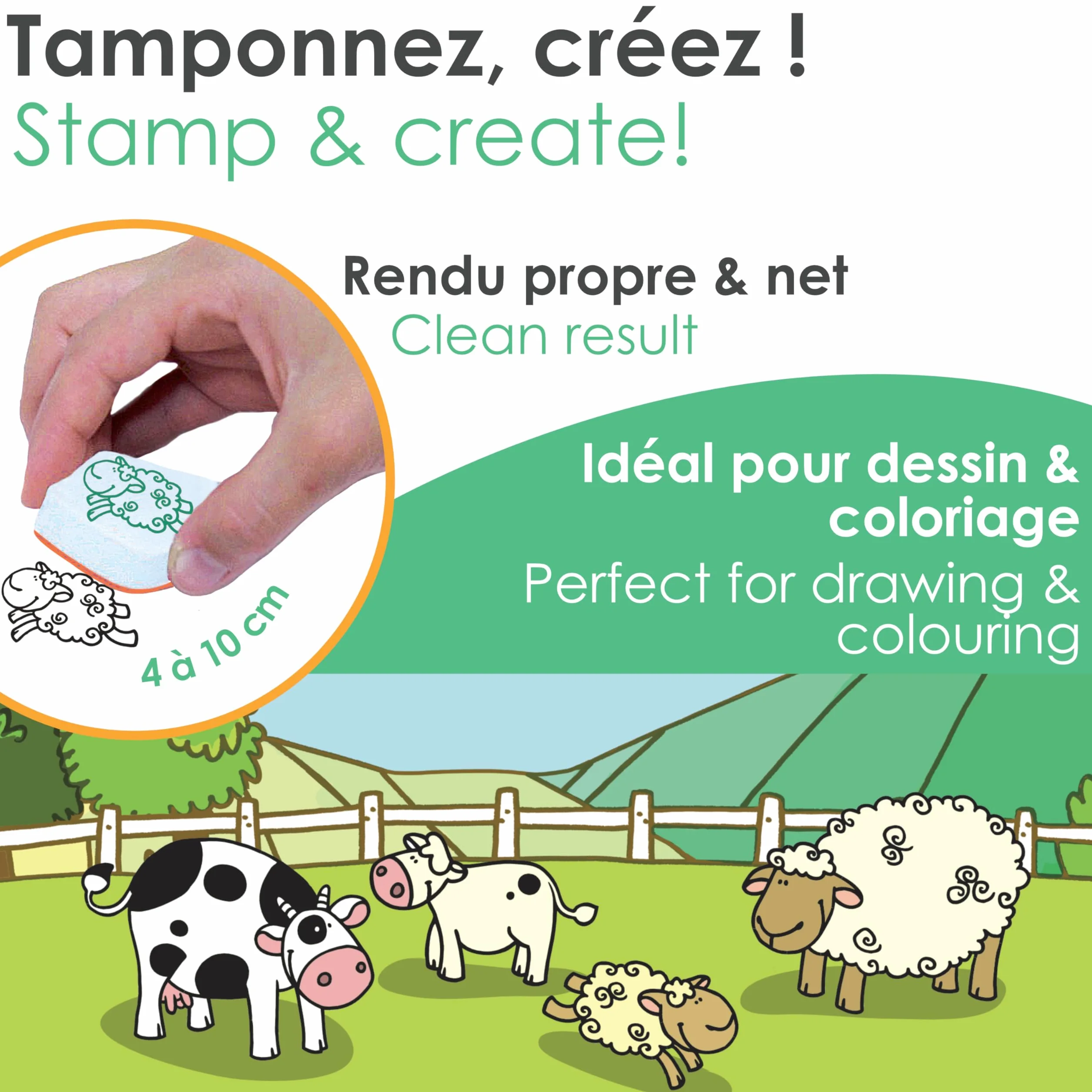 Aladine Tampons Animaux de la Ferme avec Encreur Stampominos Encre Lavable Enfant dès 3 ans