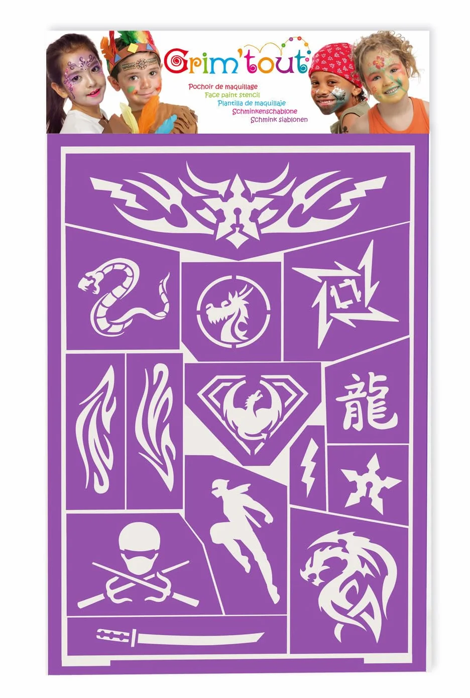 Pochoir Maquillage Enfant Ninja 21x15 cm Reutilisable Lavable Kit Peinture Visage Tatouage Temporaire