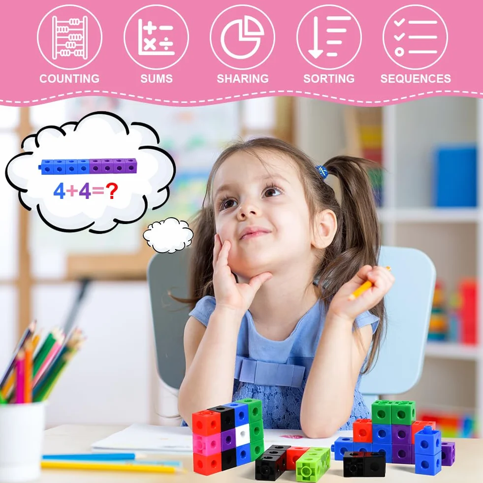 HOTUT Cubes à Emboîter pour Apprendre à Compter Lot de 100 Jeu de Construction Mathématique Éducatif