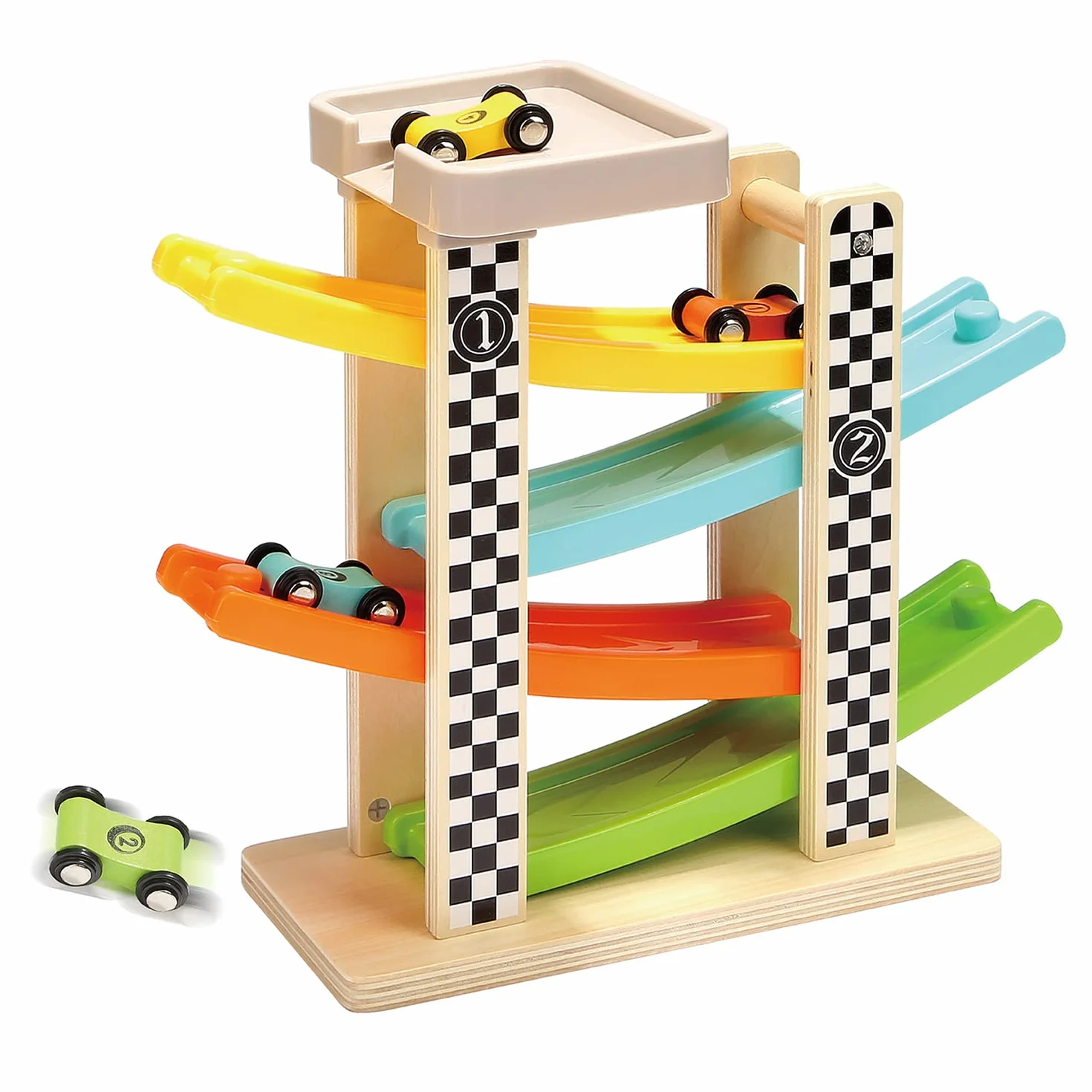 Jouet Rampe de Course en Bois pour Garçon 2 Ans, Jeu Voiture pour 12-18 Mois, Cadeau Enfant 1 an