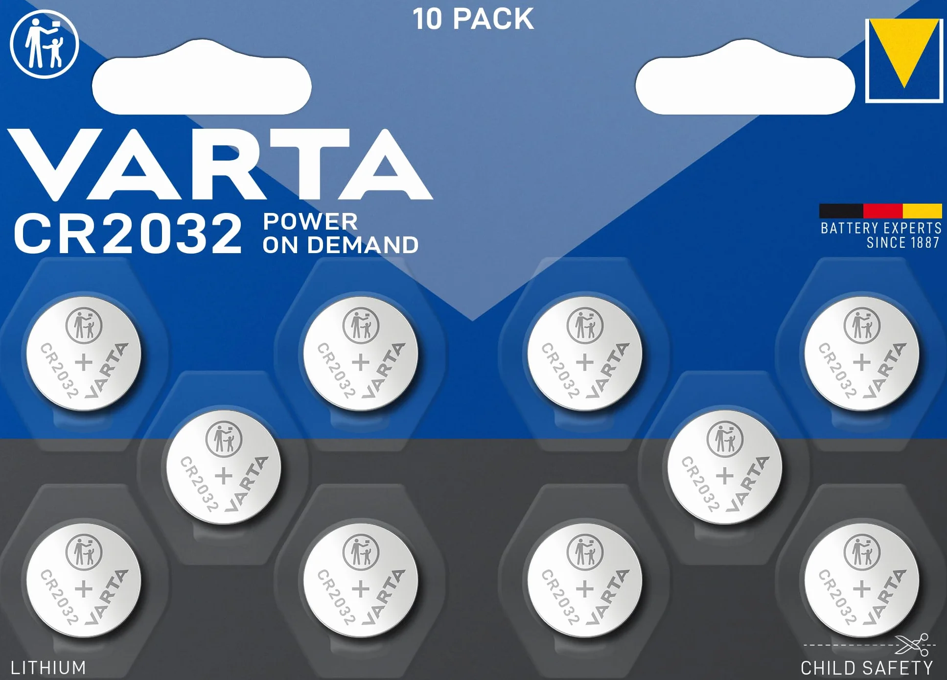 VARTA Piles Bouton CR2032, lot de 10, Lithium 3V, Smart Home, clés de voitures