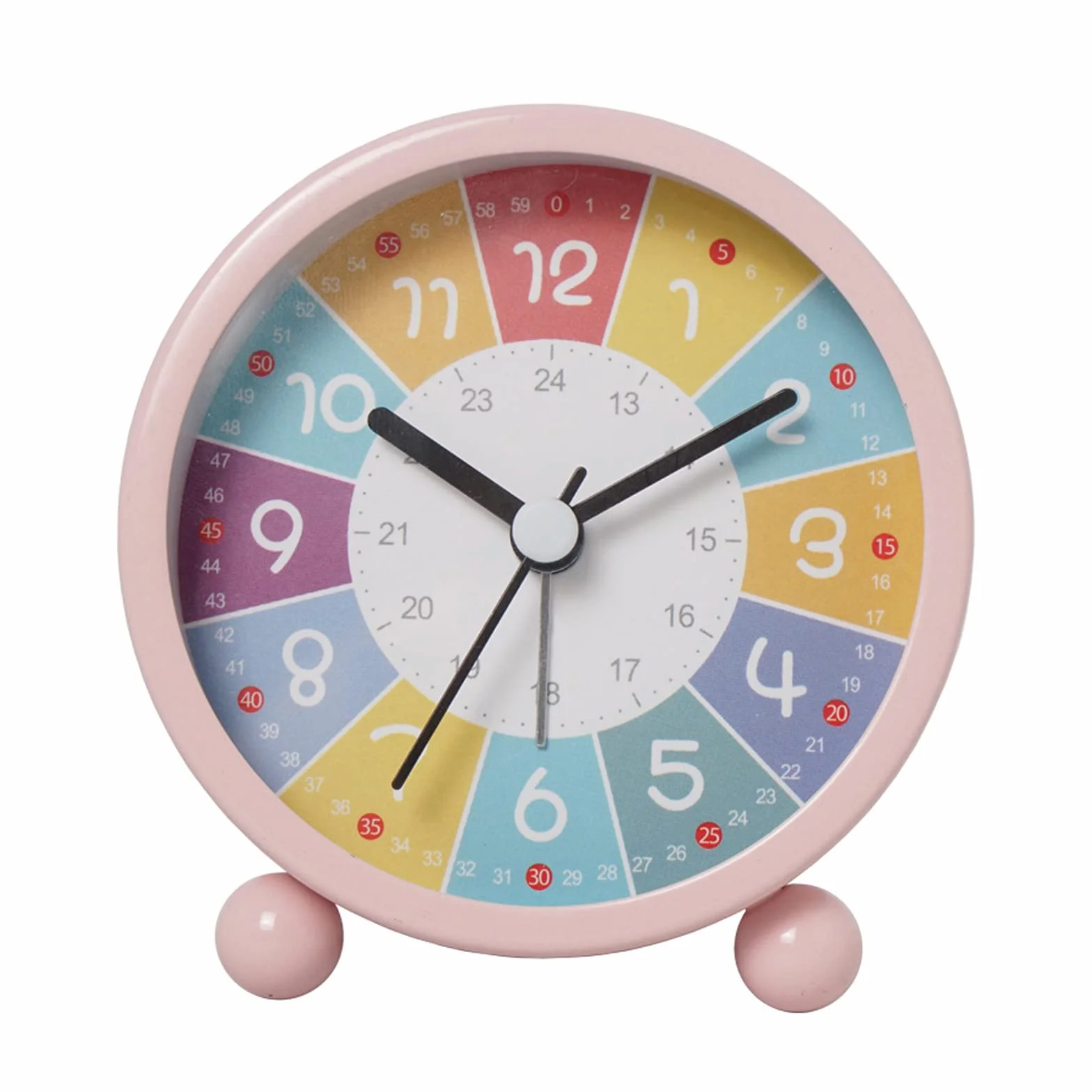 Réveil analogique enfant sans tic-tac éducatif horloge quartz alarme puissante veilleuse piles rose