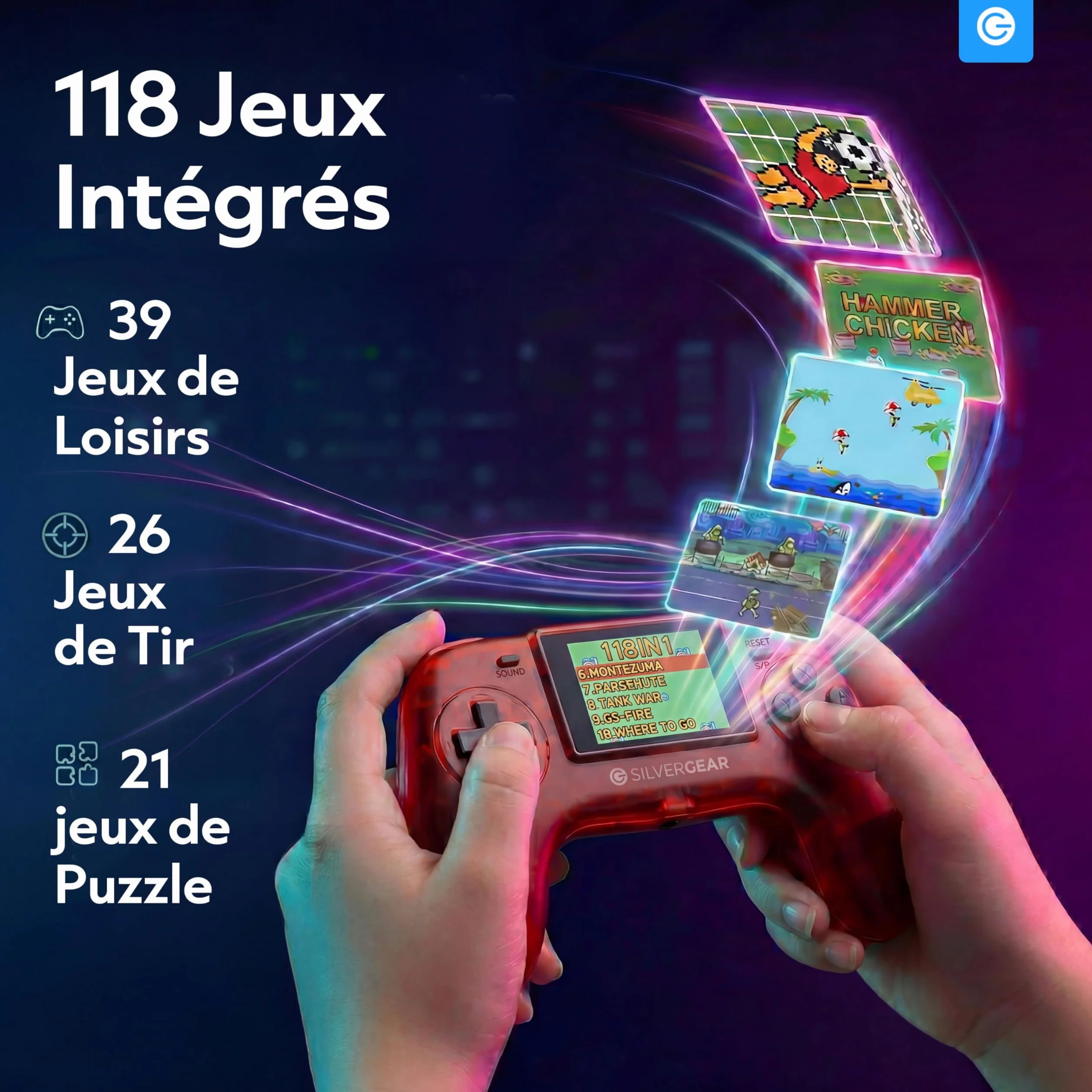 Silvergear Console de Jeu Rétro 8-bit 118 Jeux Portable Écran LCD 2.0 Pouces Rouge