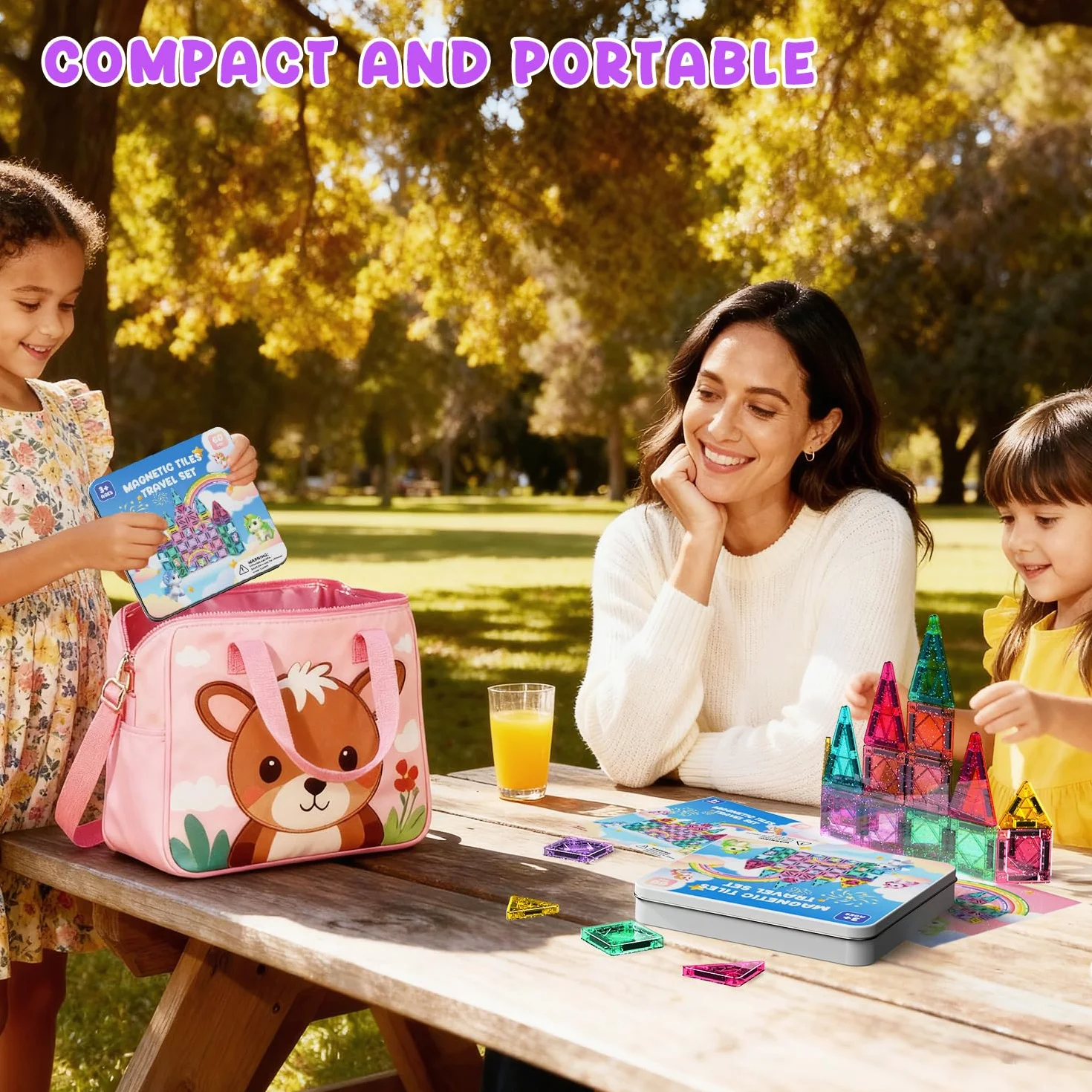 ACELIFE Lot de 60 blocs de construction magnétiques Montessori - Jouets magnétiques pour enfants - Kit de voyage STEM - Carreaux magnétiques portables