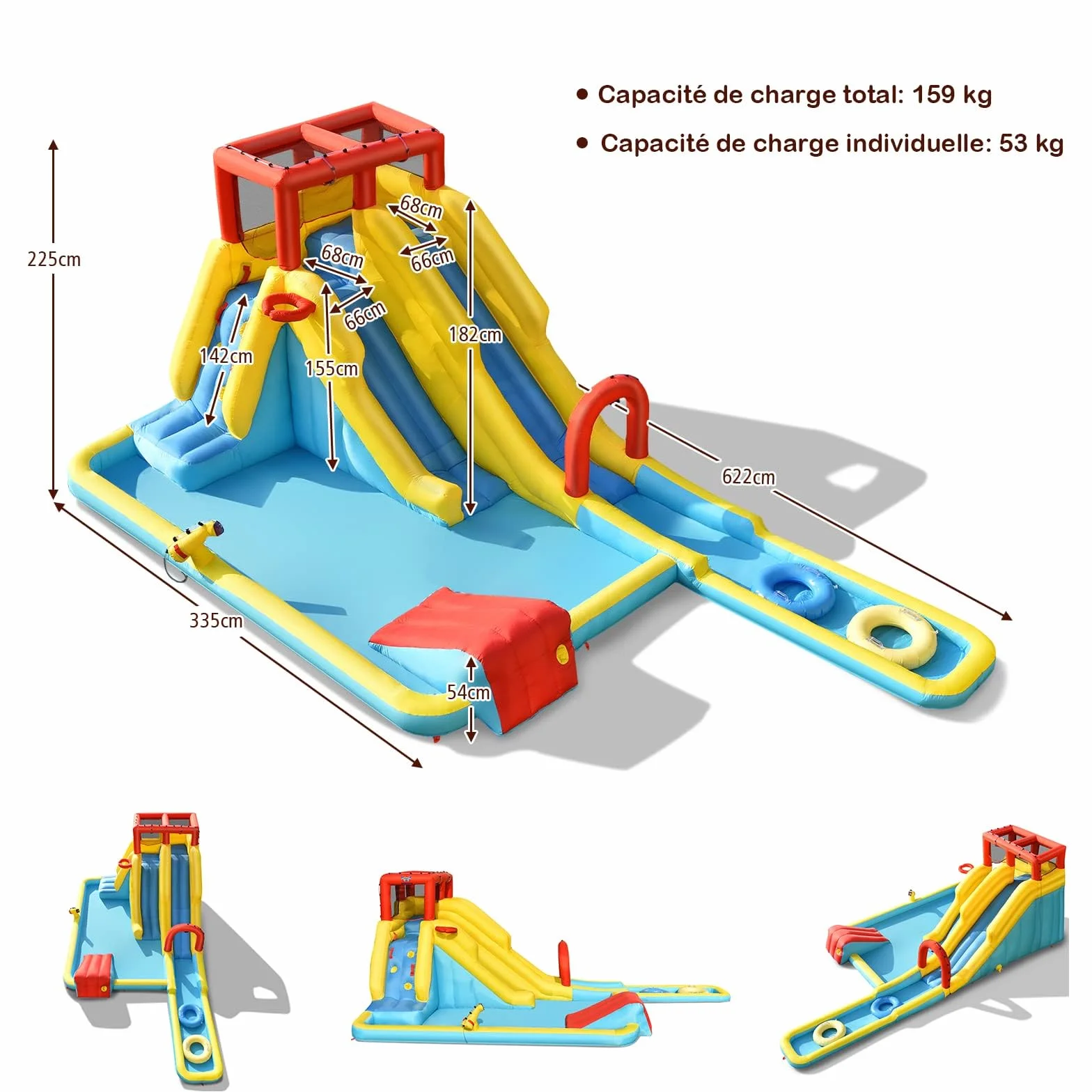 COSTWAY Château Gonflable 8 en 1 avec Double Toboggan & Souffleur 680W, Aire de Jeux Gonflable pour Enfants 3-10 Ans