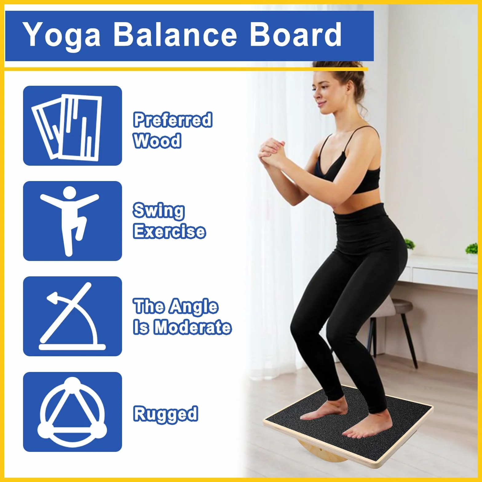 Balance Board Bois Planche Équilibre Antidérapant Monobloc Entraînement Wobble Board