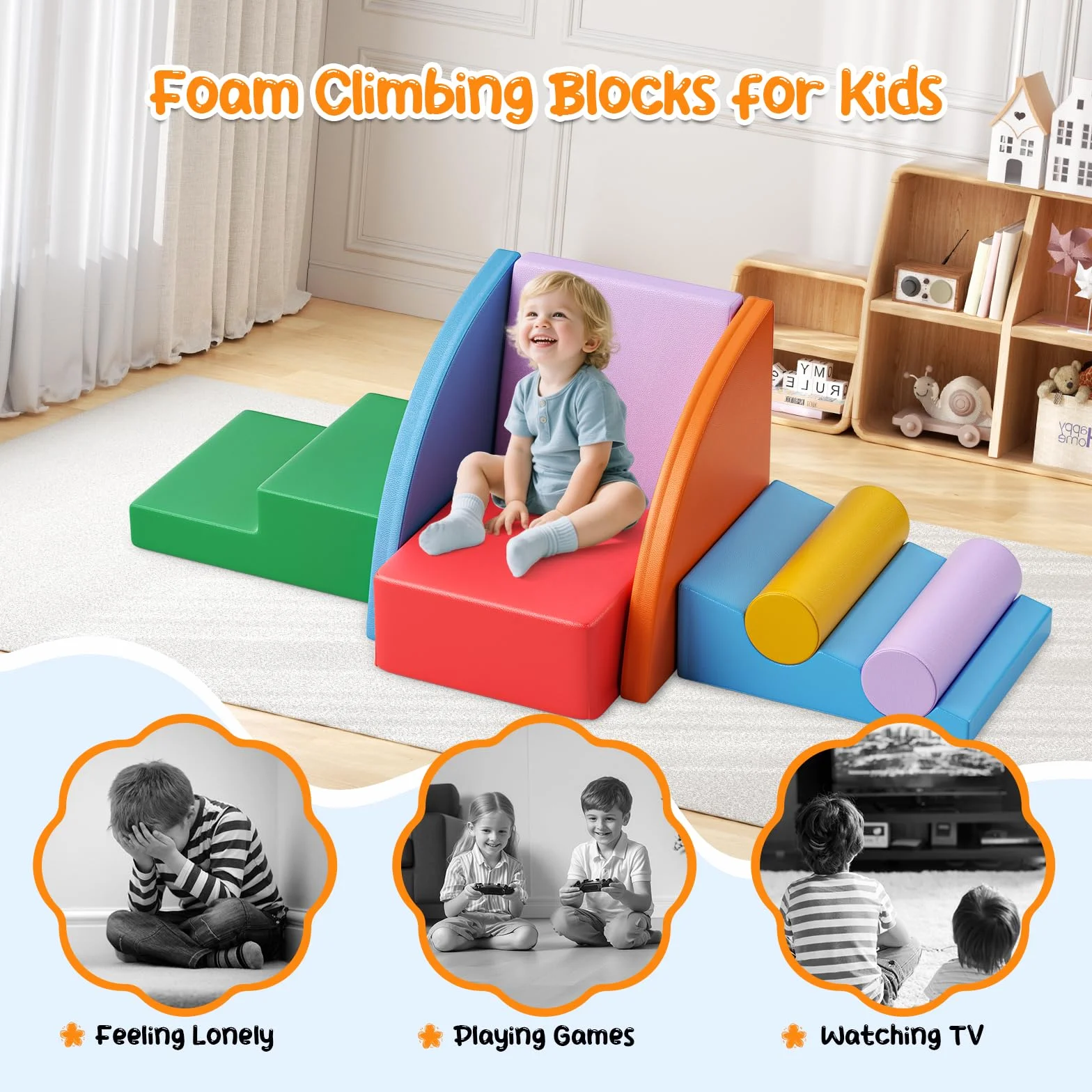 Blocs de Construction en Mousse Géants pour Bébé, Jouets Éducatifs Préscolaires pour Ramper et Grimper (Bleu Clair-5)