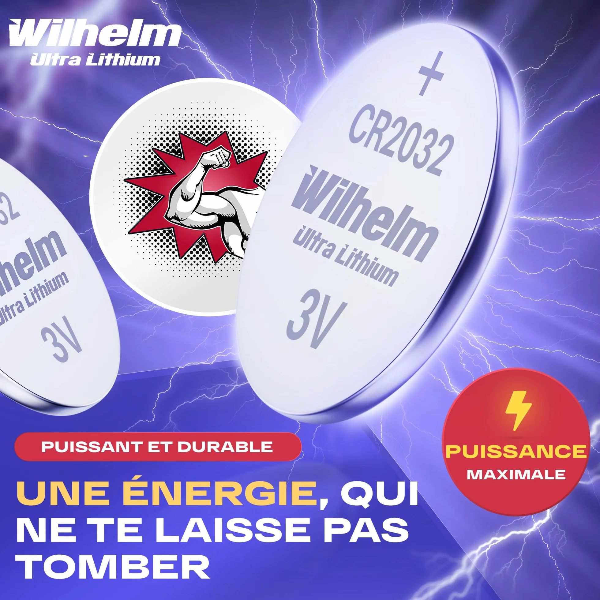 Piles CR2032 Batterie au Lithium Haute Performance Wilhelm