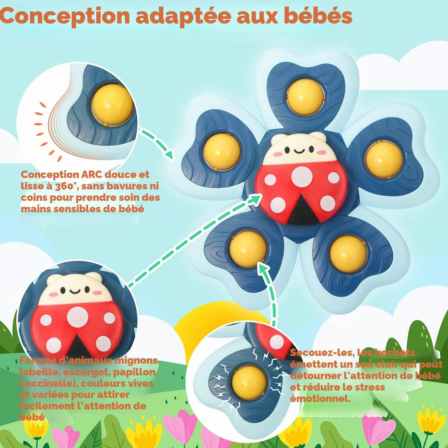 Vanmor Jouets à Ventouse pour Bébé 4 Pièces Sensoriels Cadeau 1-3 Ans