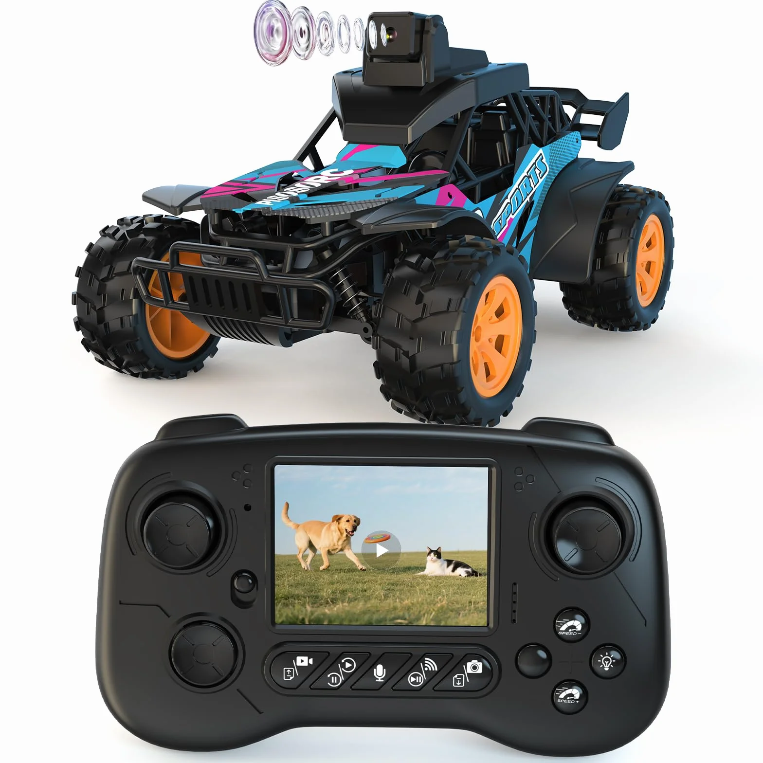 Voiture Télécommandée Avec Caméra, 2.4GHz Écran LCD 2.8" et Caméra Orientable à 60°, Vidéo en Direct, Double Commande APP/Radio, Rechargeable Voiture Télécommandée Cadeau pour Enfants et Adultes