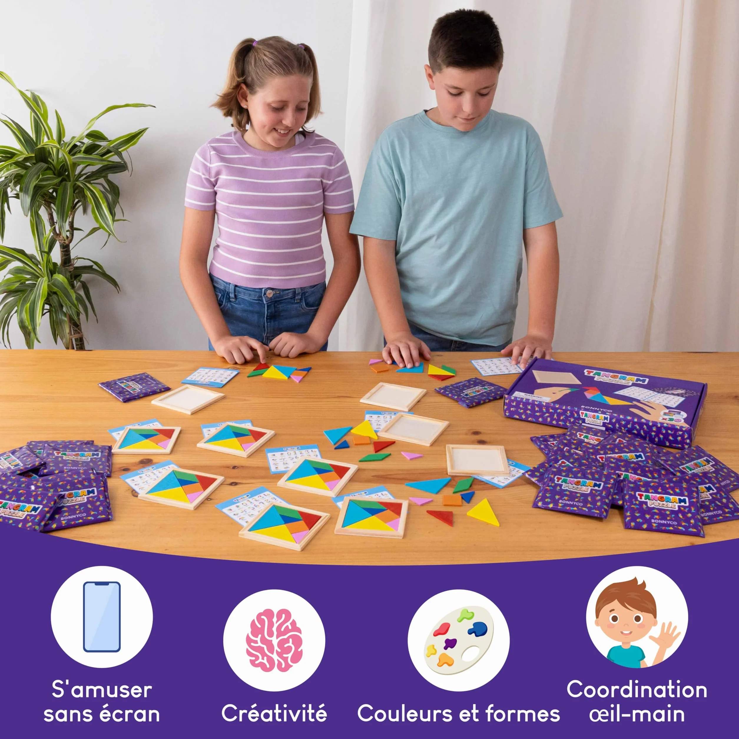 BONNYCO Jeu Tangram Enfant 30 PCS Cadeau Anniversaire Bois Mini Jeux Pinata