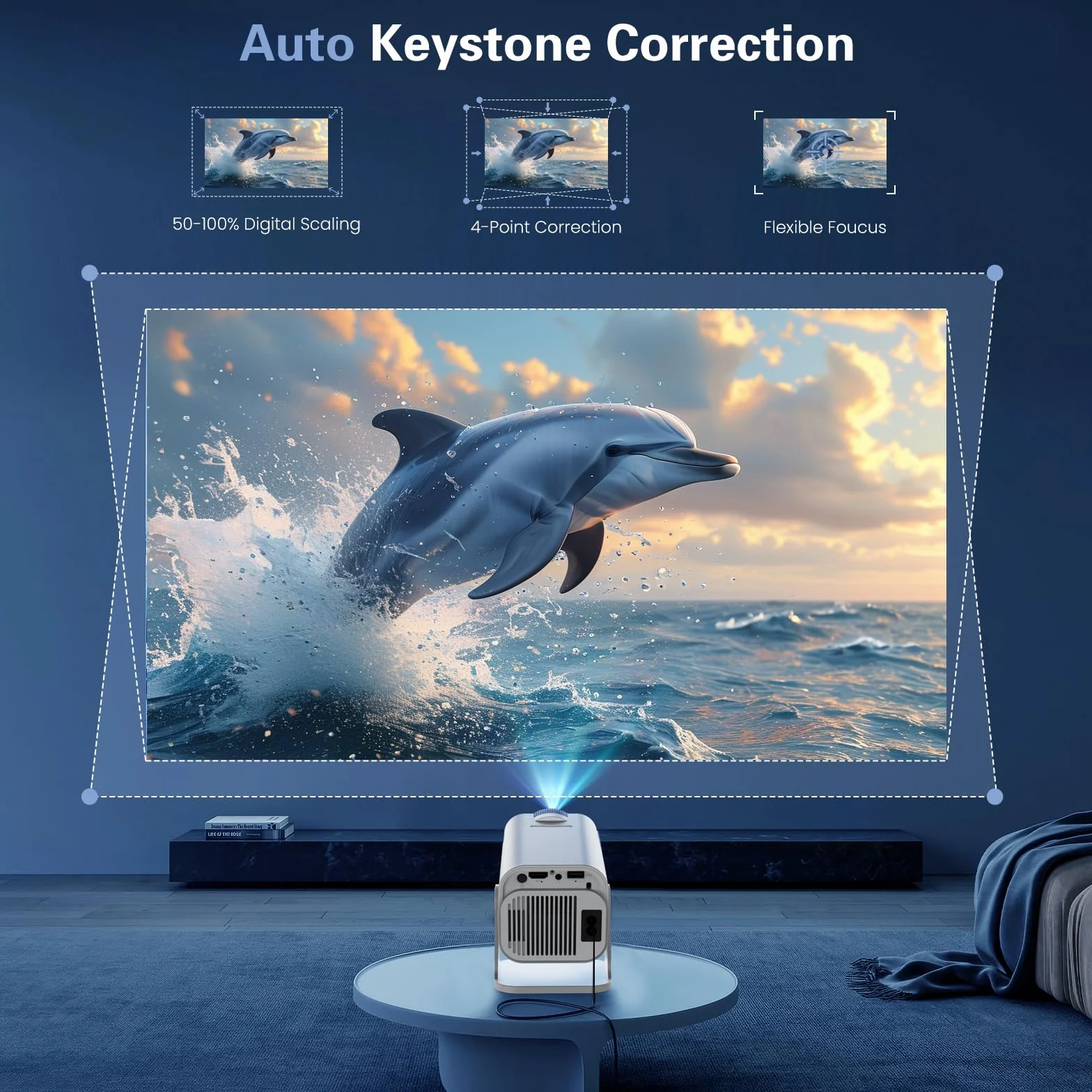 Vidéoprojecteur 4K 1080P Mini Portable WiFi 6 BT 5.4 Full HD Blanc