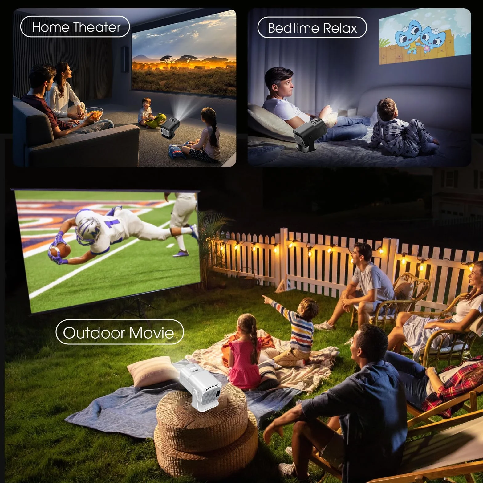Vidéoprojecteur 1920x1080P FHD 4K Mini Projecteur Portable WiFi 6 BT5.2 Auto Keystone 180° Rotation Blanc