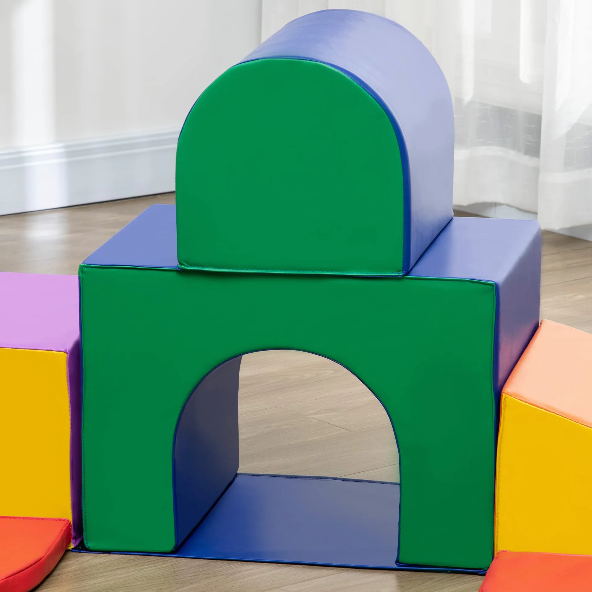HOMCOM Parcours motricité bébé 7PCS, Jouet d'escalade en mousse, Blocs de construction avec revêtement synthétique, Multicolore