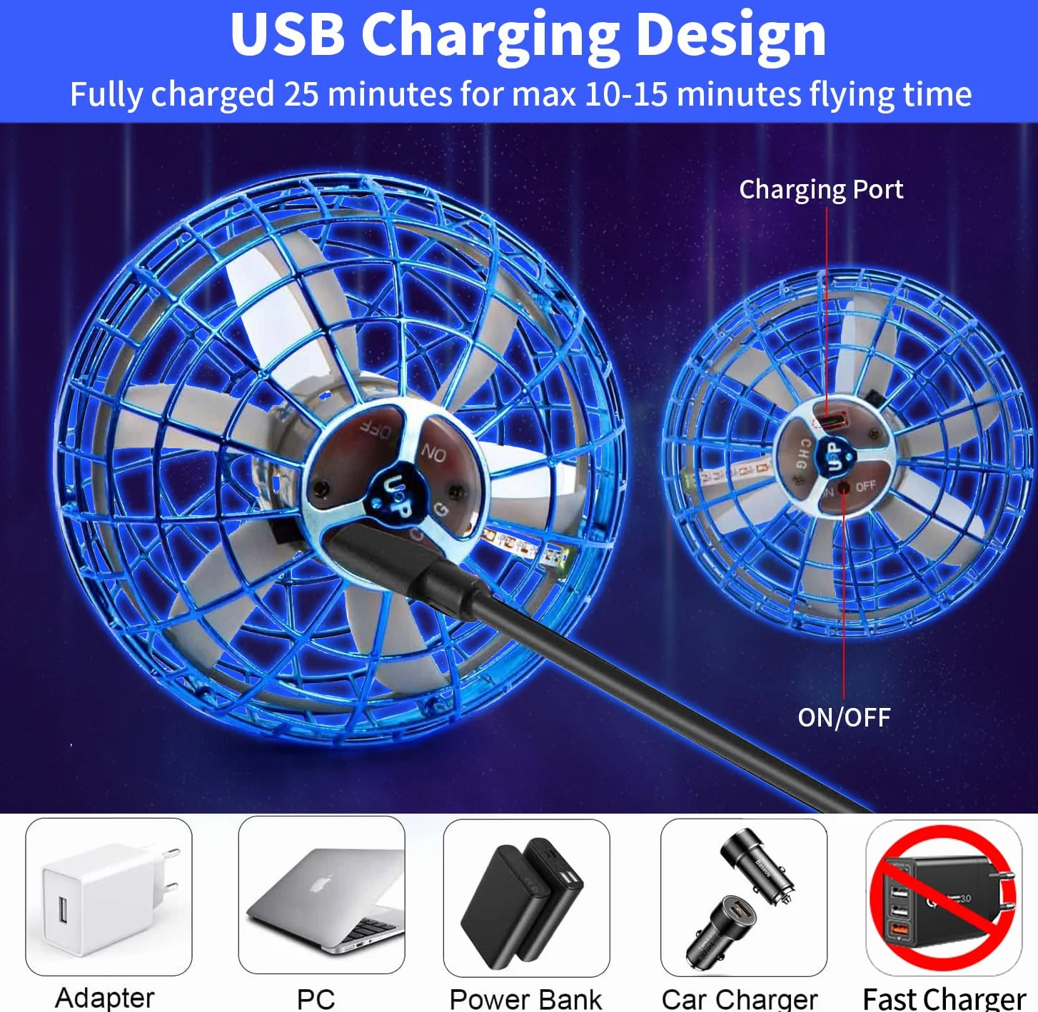 Boule Volante Lumineuse Magique Flying Orbi Boomerang Ball Spinner Hoverball Jouet Cadeau pour Enfant 6-10+ Ans Intérieur Extérieur