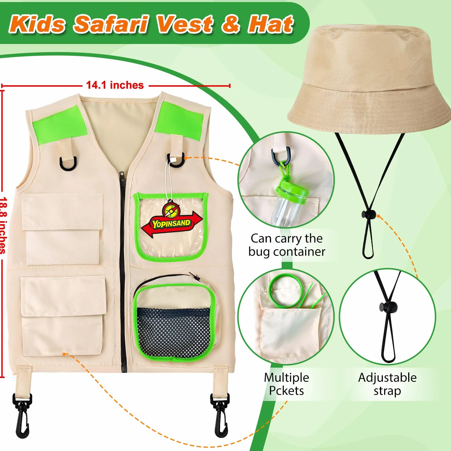 Kit d'exploration pour enfants avec sac à dos, jumelles, gilet et chapeau, jouet de plein air