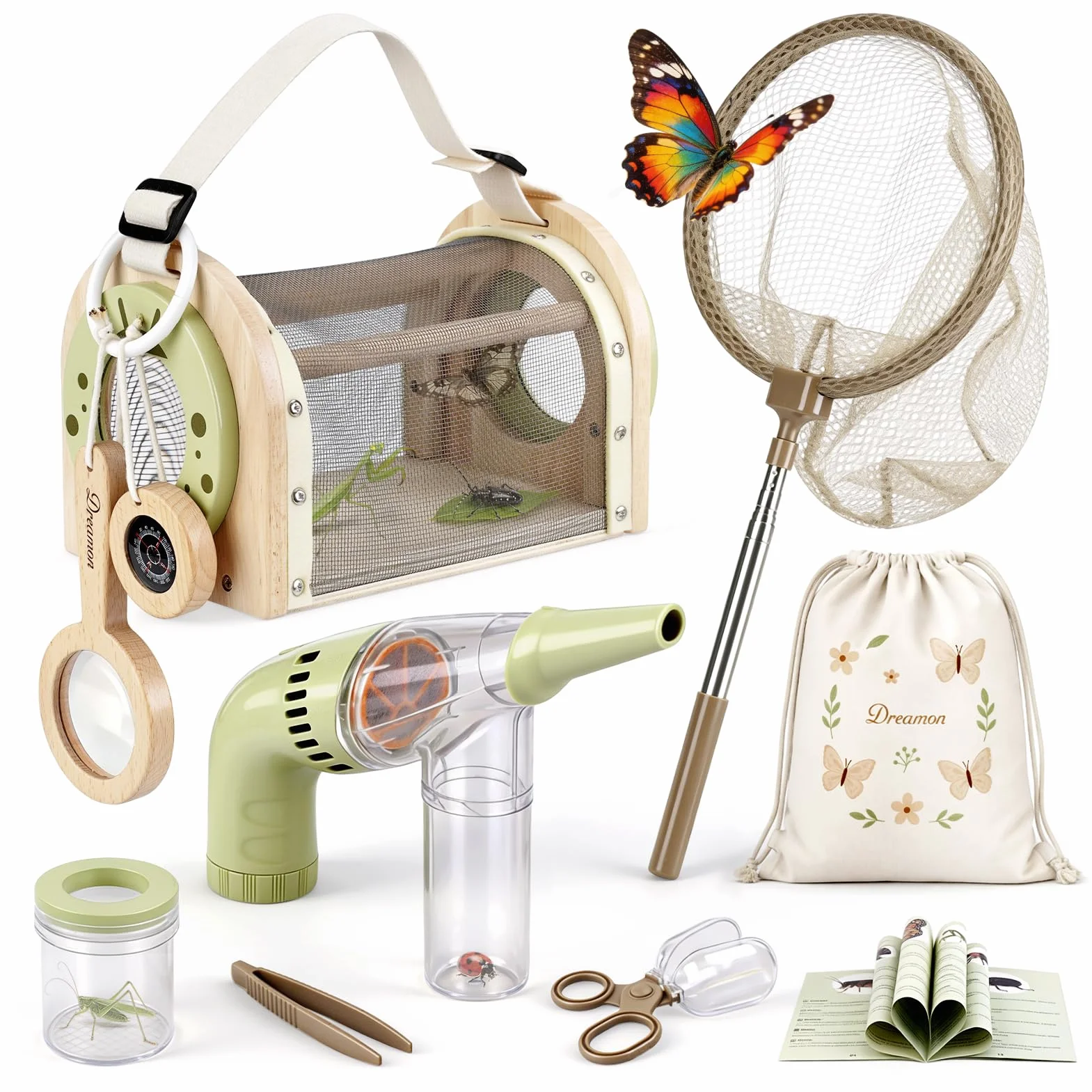 Dreamon Kit de Chasse aux Insectes pour Enfants – Coffret Exploration Nature avec Cage en Bois
