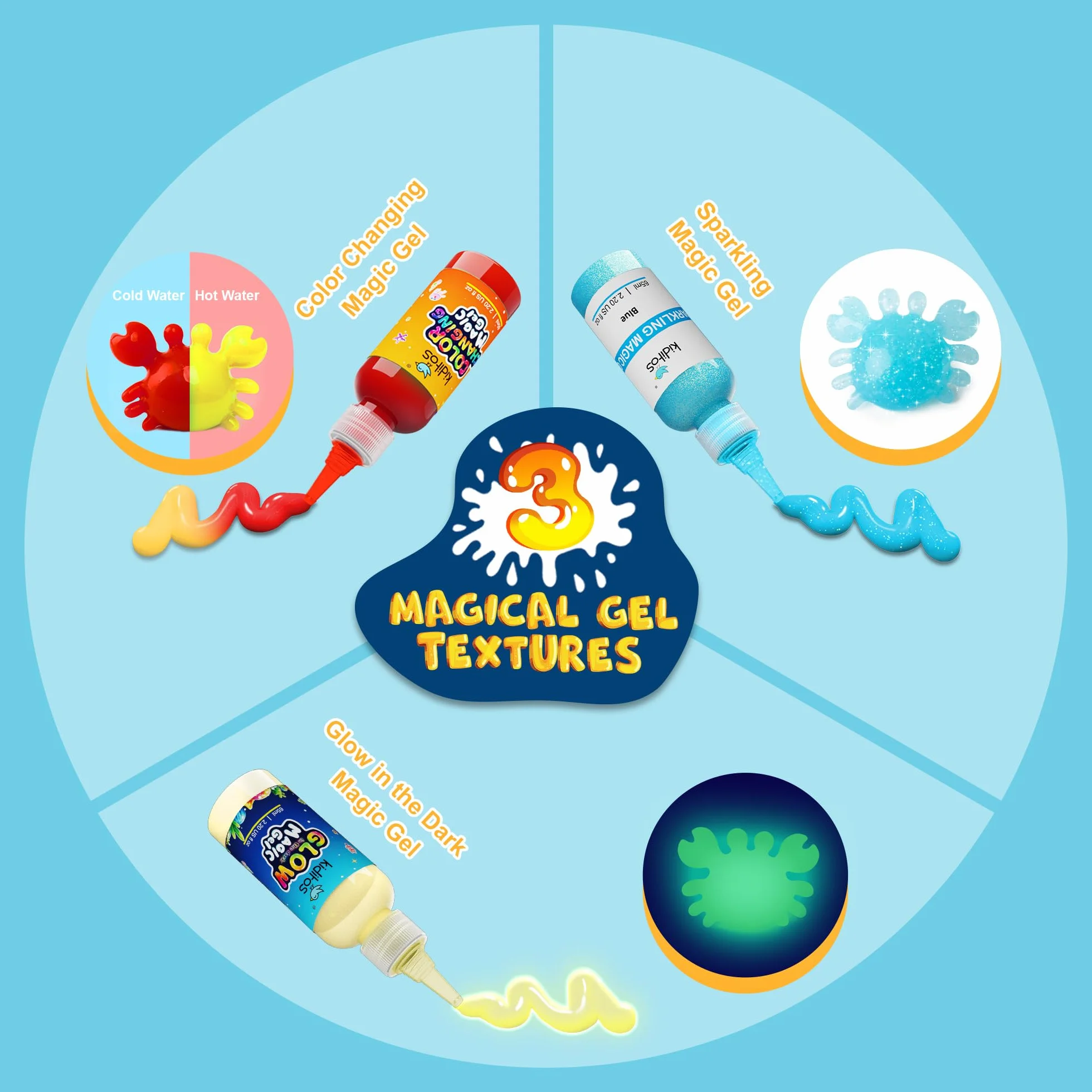 Kiditos Kit de création de jouets lutins en eau magique lumineux dans l'obscurité changement de couleur 12 gels 10 moules pot avec couvercle
