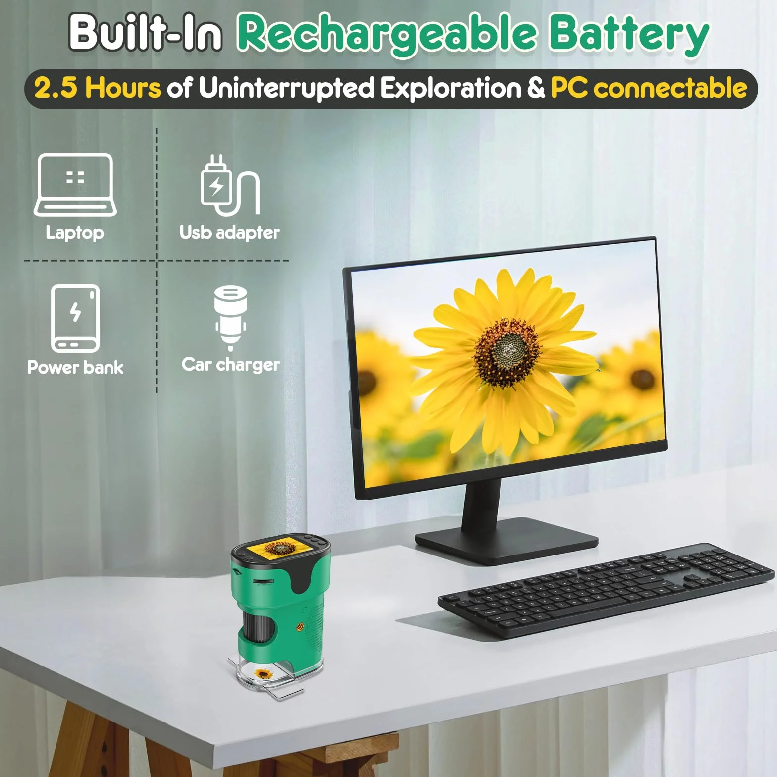 Microscope Enfant Kit Complet Microscopes de Poche Numérique Écran 4K Rechargeable Portable Cadeau Jouets Éducatif 4-12 Ans Carte 32Go Coffret EVA Lames Préparées