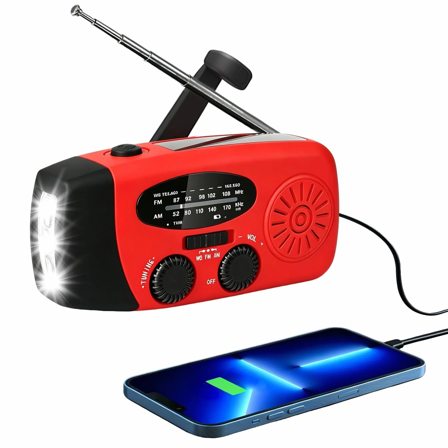Radio Solaire d'Urgence Portable AM/FM avec Lampe Torche LED et Batterie Rechargeable 600mAh