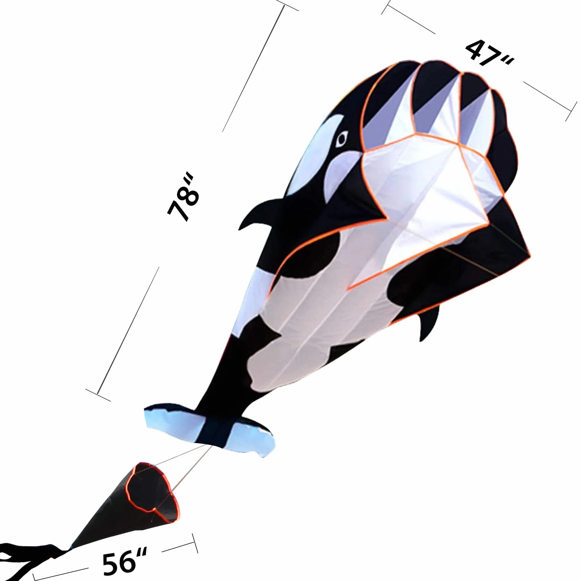 Cerf-Volant 3D Souple Dauphin et Baleine sans Cadre Facile à Voler Jouet Plein Air Enfants Adultes